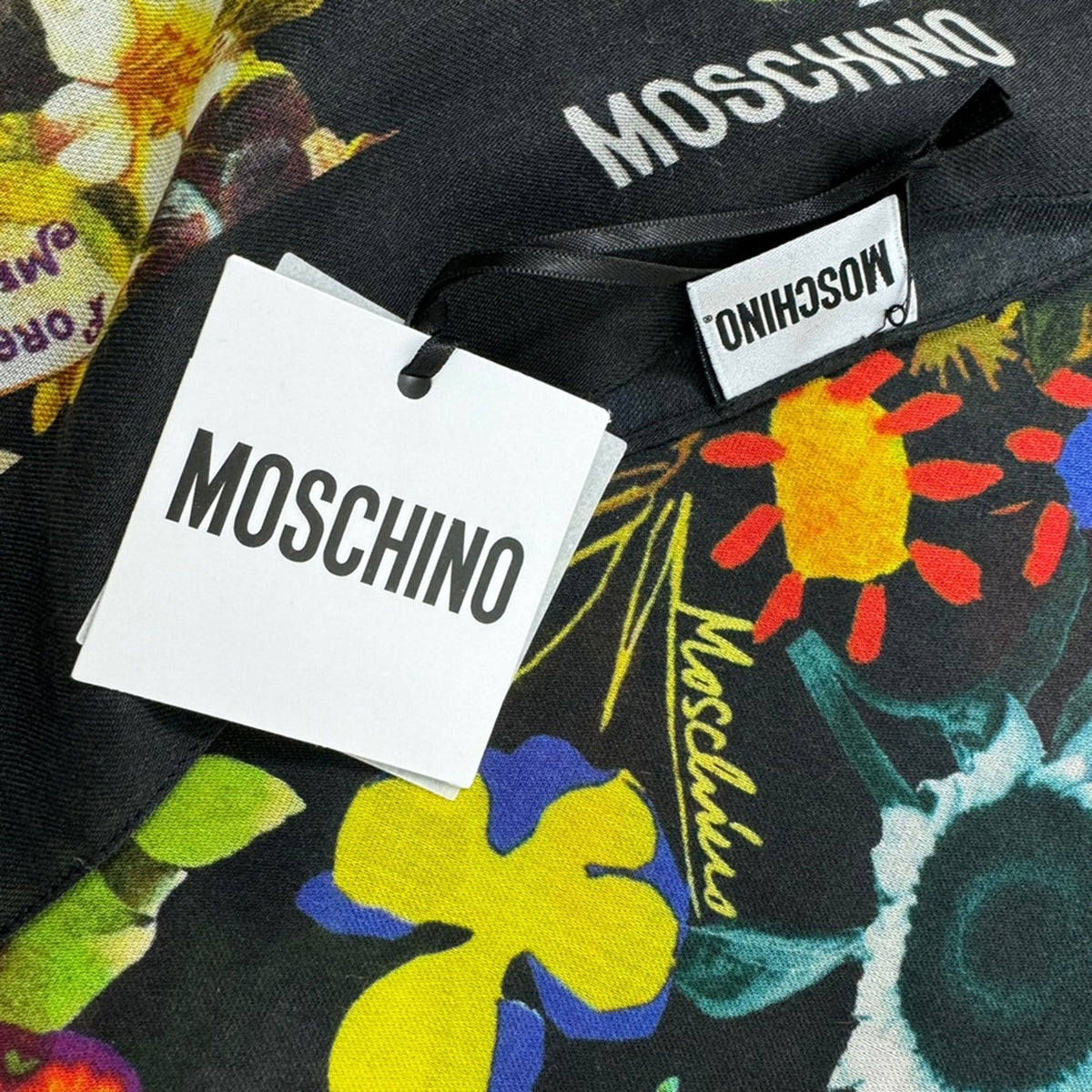Moschino Scarf Black Floral Design - Modal Shawl