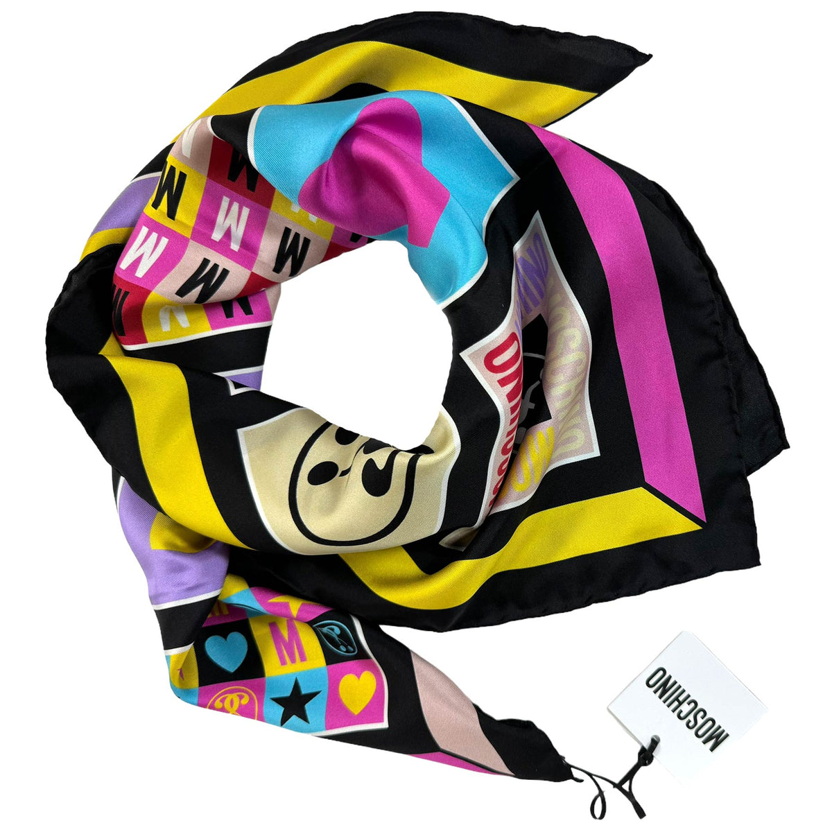 Moschino Silk Scarf Black Signature Design - Square Foulard