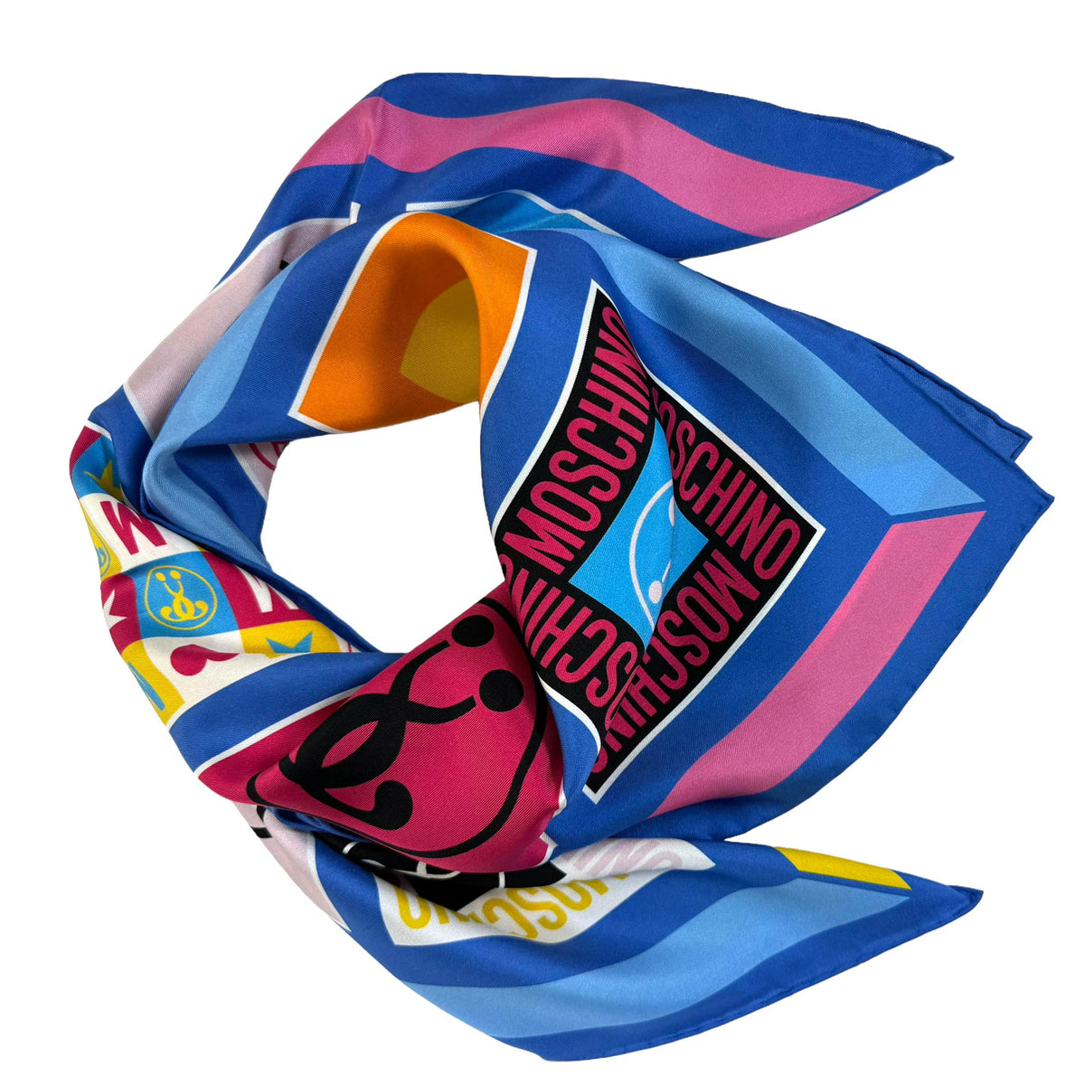 Moschino Scarf Blue Signature Design - Square Silk Foulard SALE