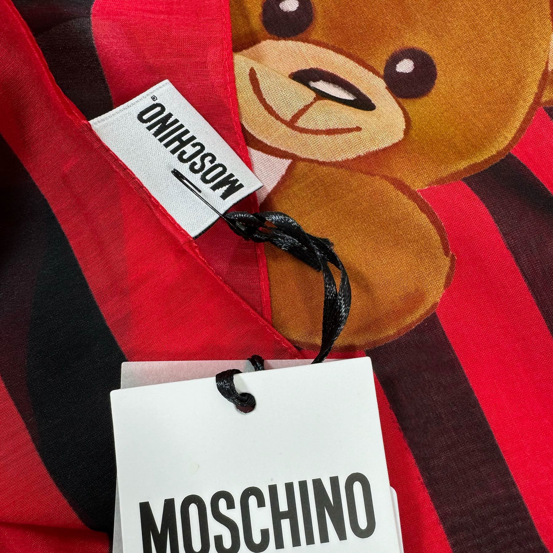Moschino Scarf Red Toy Bear - Lightweight Cotton Silk Shawl
