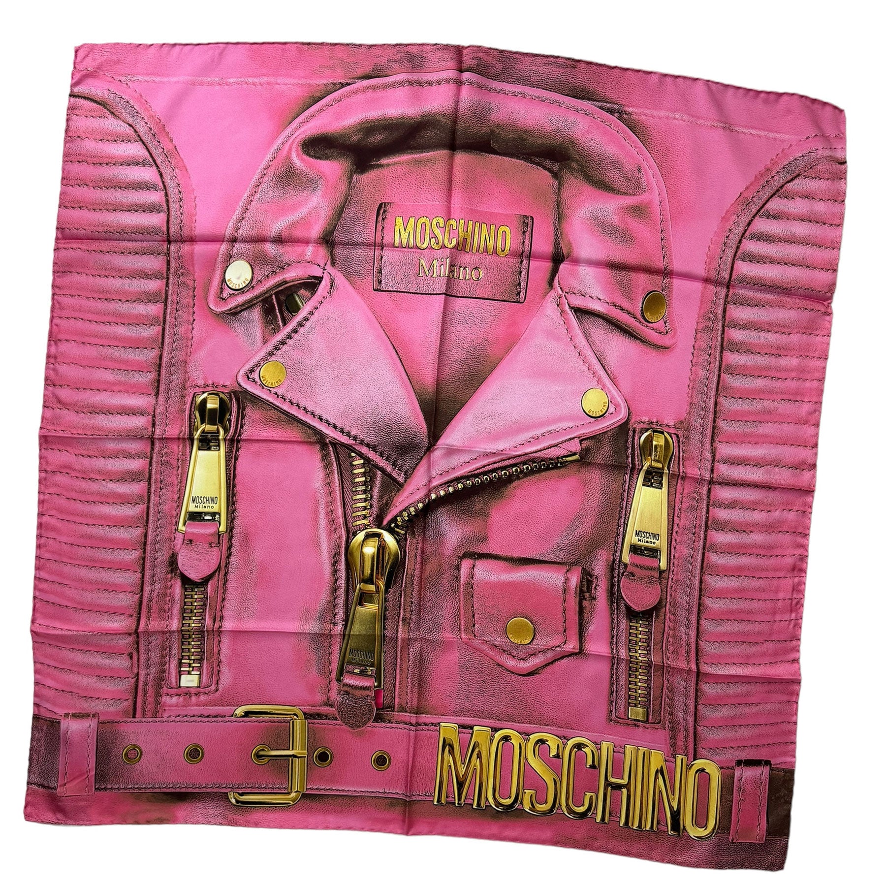 Moschino Scarf Pink Leather Jacket - Large Square Silk Foulard