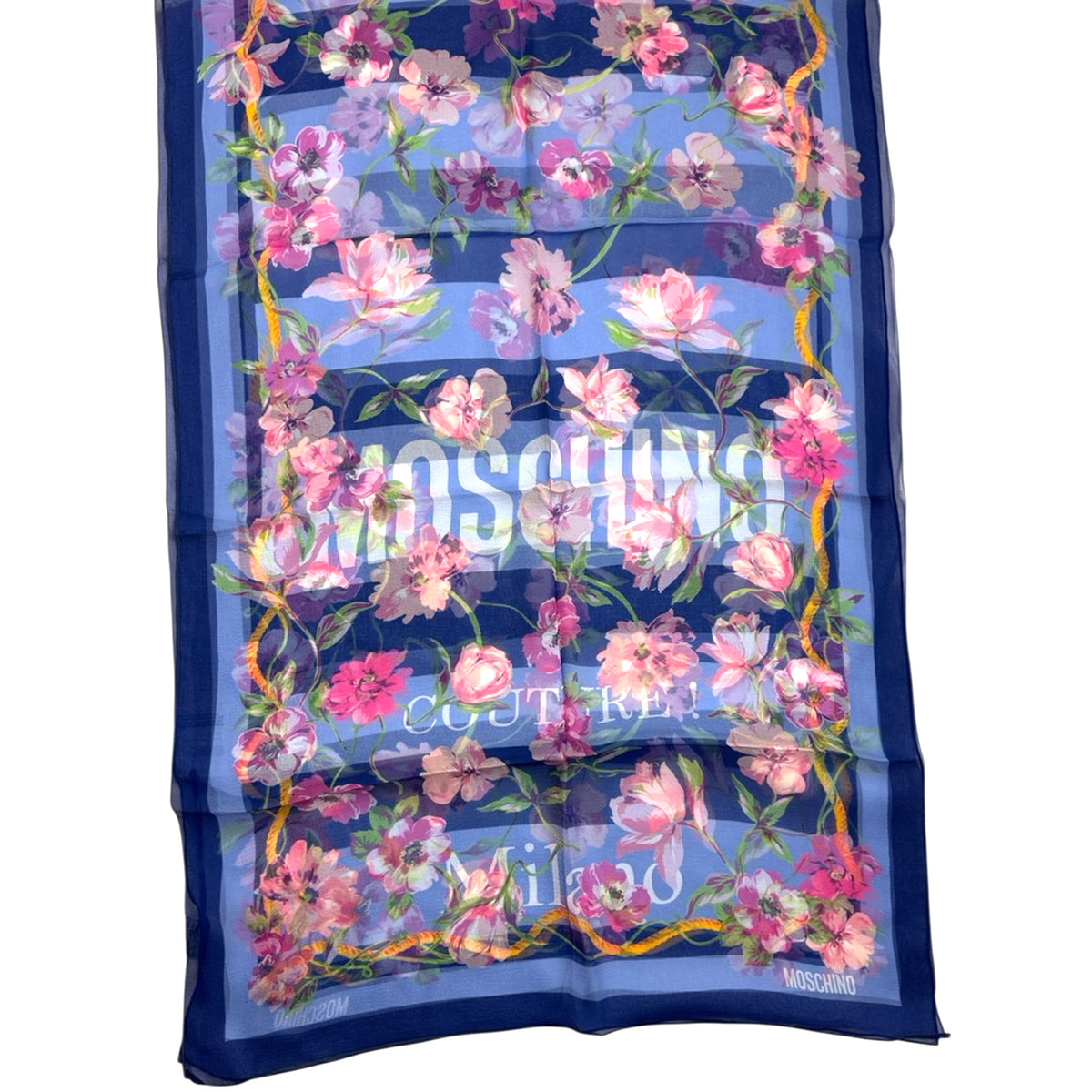 Moschino Scarf Blue Pink Floral - Light Weight Silk Shawl