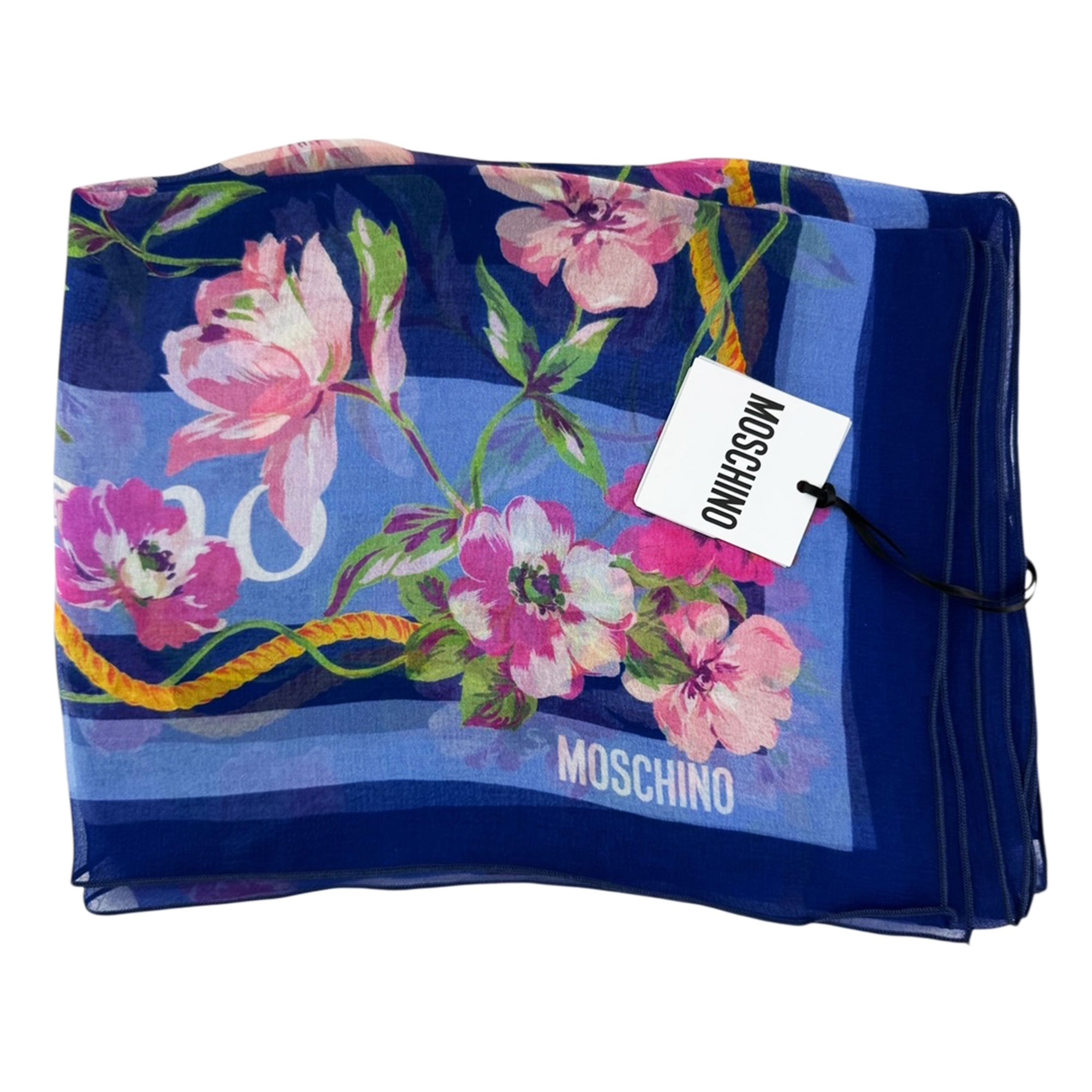 Moschino Scarf Blue Pink Floral - Light Weight Silk Shawl