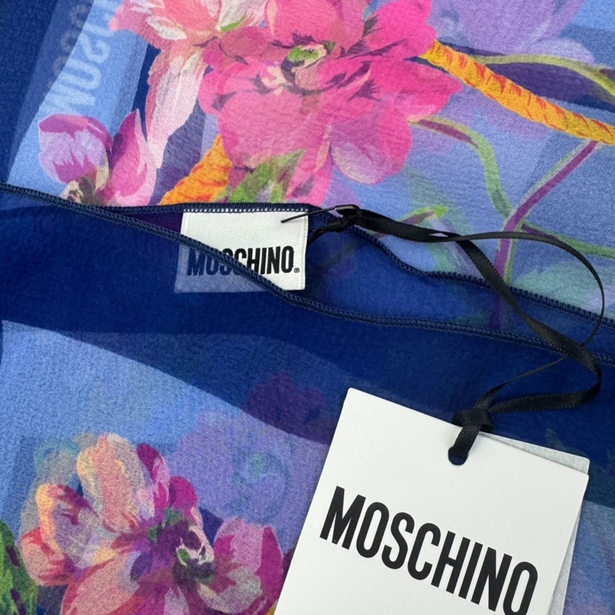 Moschino Scarf Blue Pink Floral - Light Weight Silk Shawl