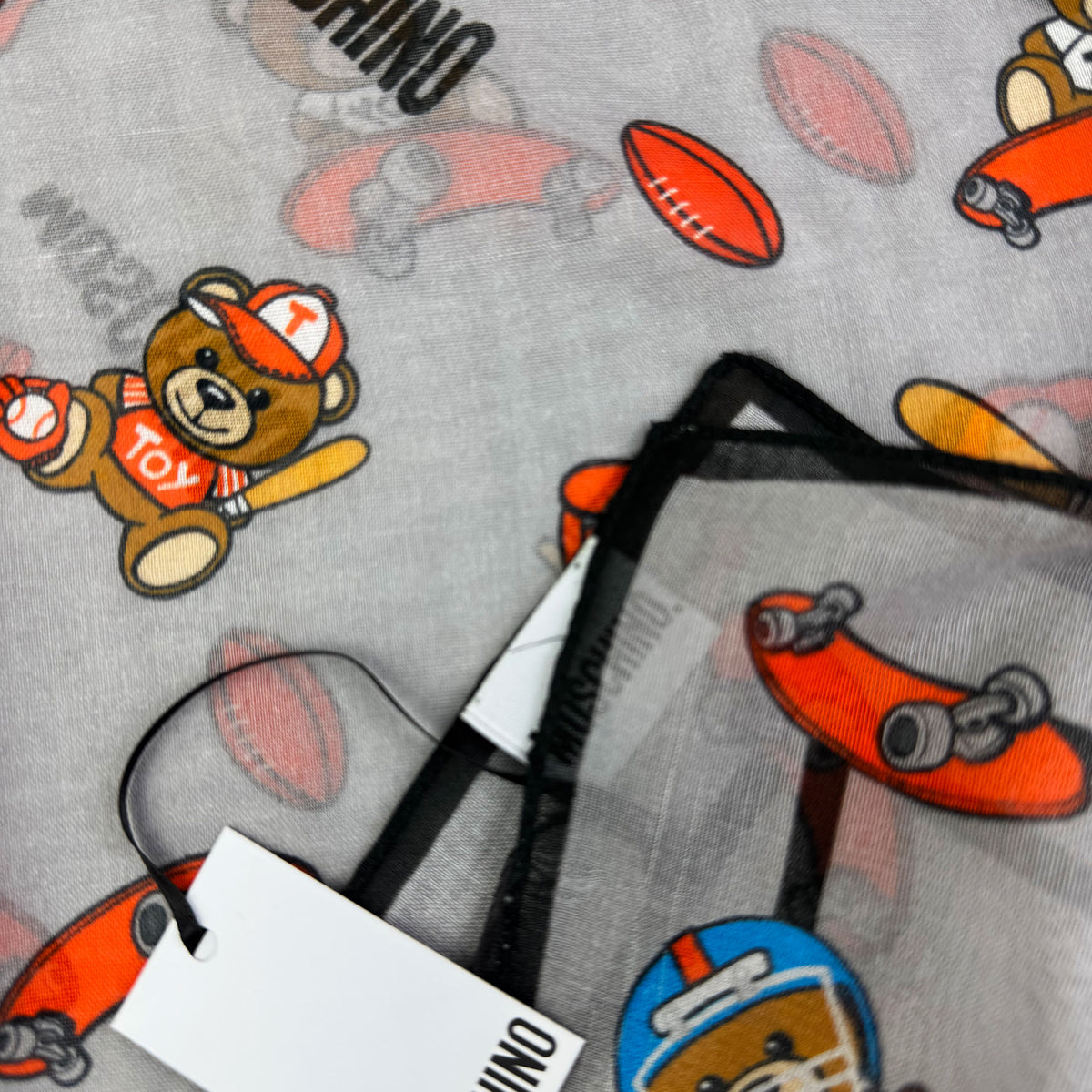 Moschino Scarf Gray Graphic Toy Bear Sport Design - Light Weight Cotton Shawl