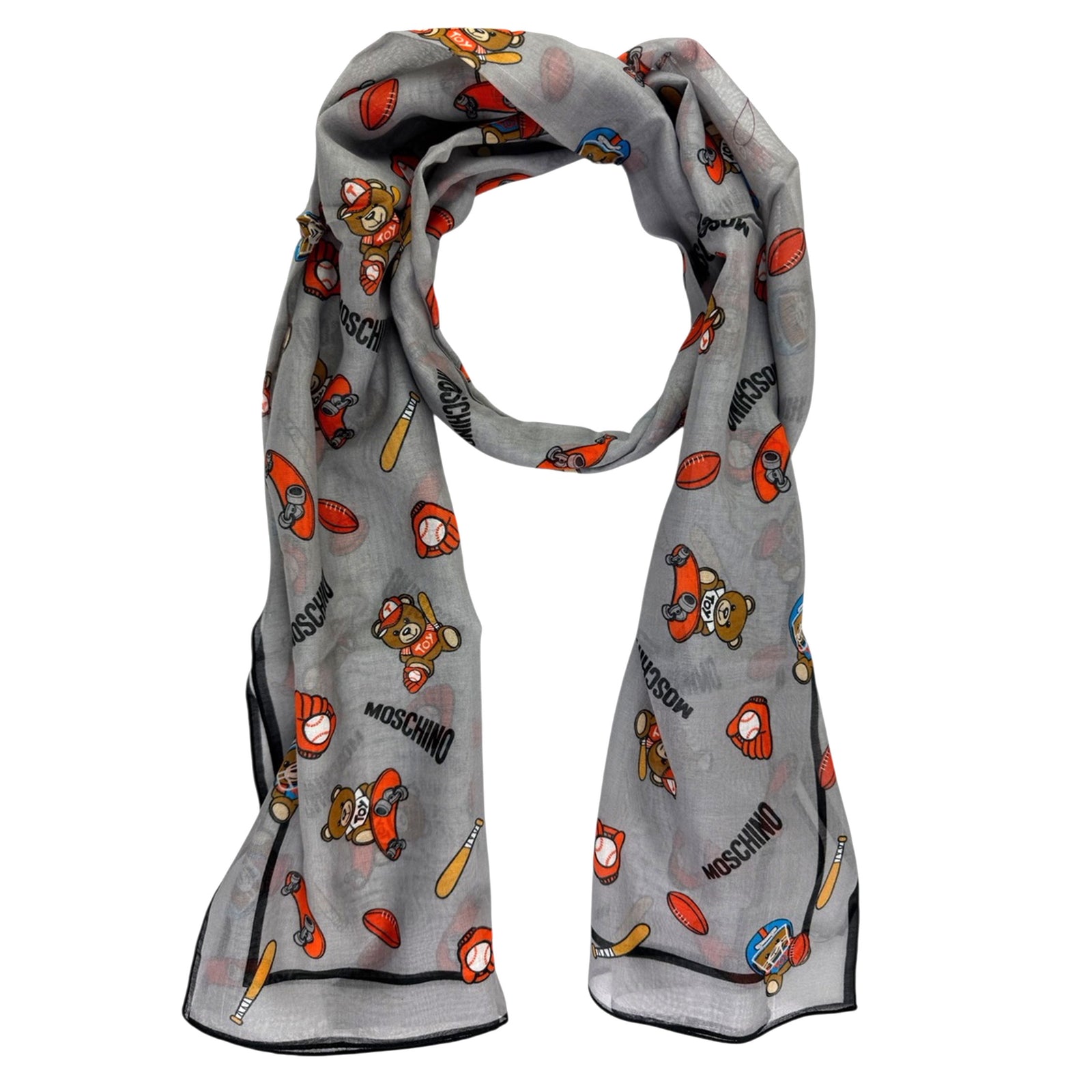 Moschino Scarf Gray Graphic Design - Light Weight Silk Shawl