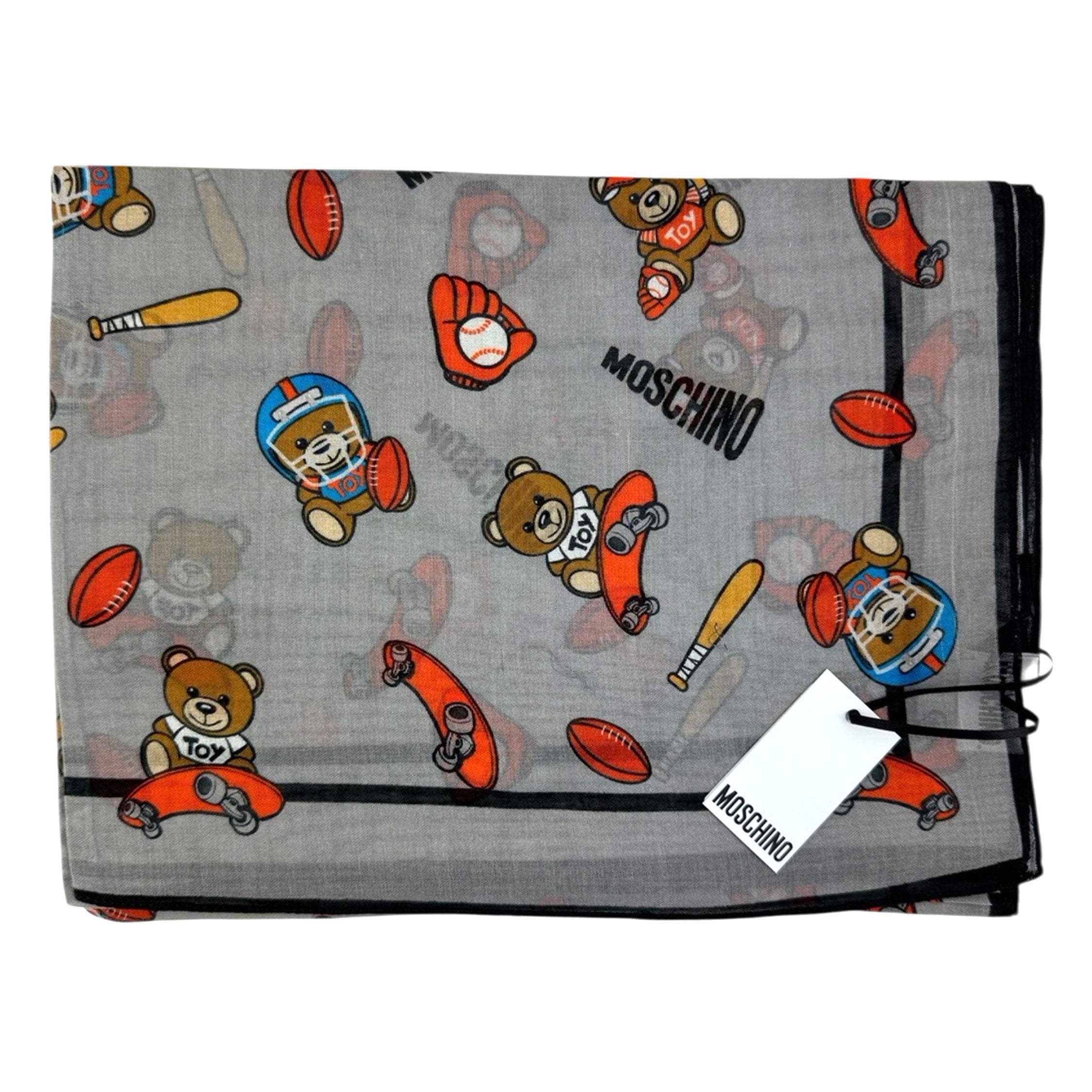 Moschino Scarf Gray Graphic Toy Bear Sport Design - Light Weight
