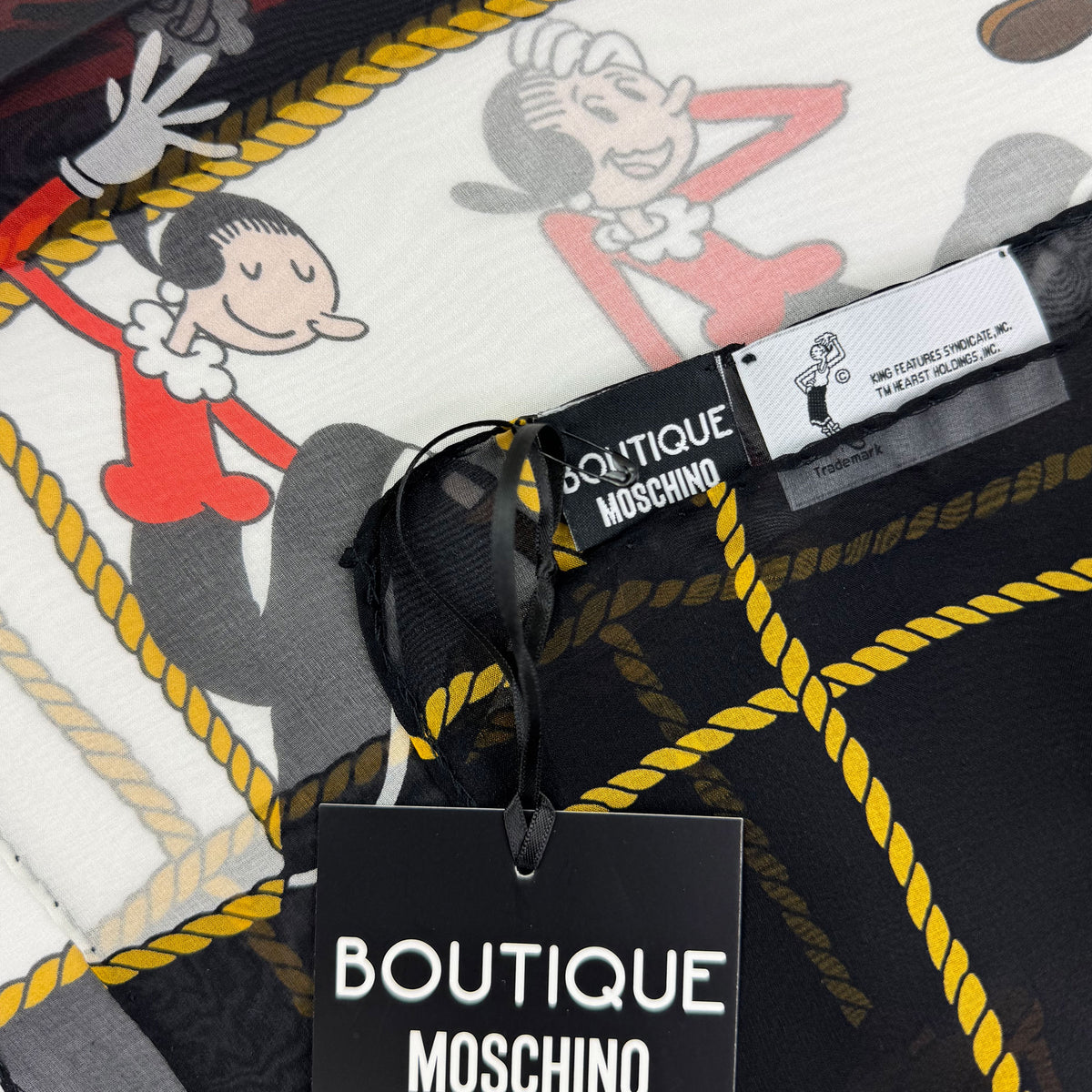 Moschino Scarf Olive Oyl Design - Light Weight Silk Shawl - Boutique Moschino