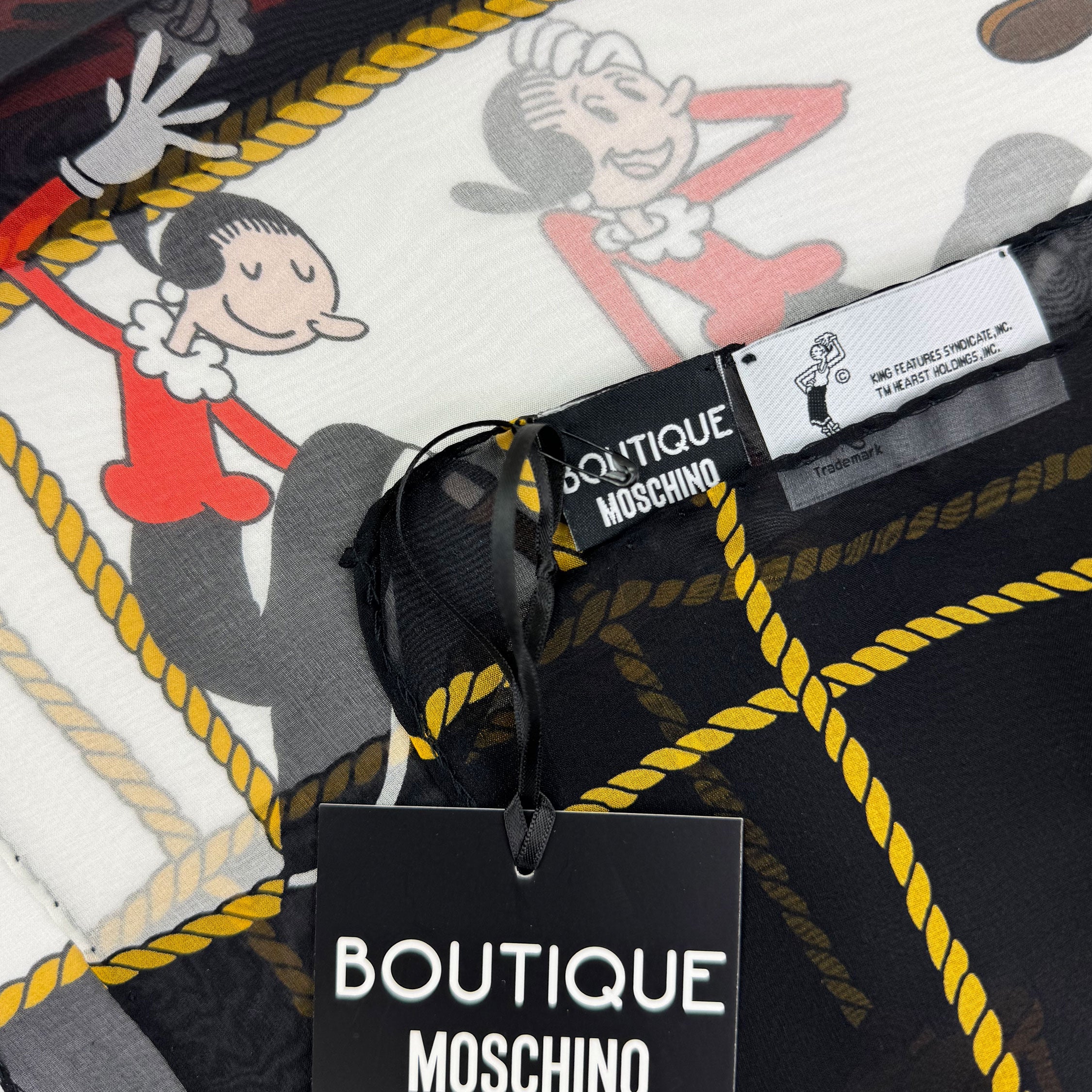 moschino schlafsack Moschino Scarf Olive Oyl Design - Light Weight Silk Shawl - Boutique M