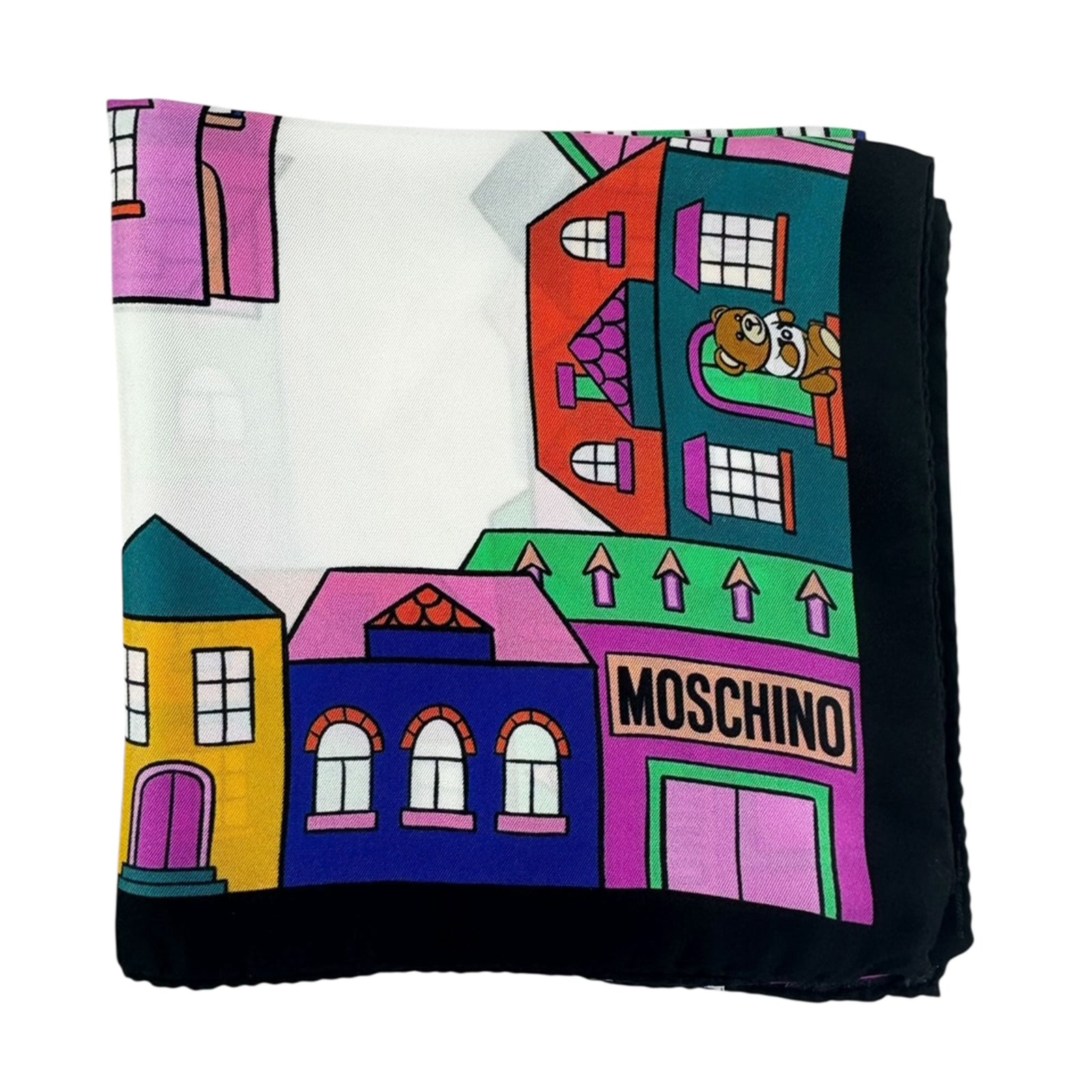 Moschino Scarf Toy Bear House Design - Silk Square 26" Foulard