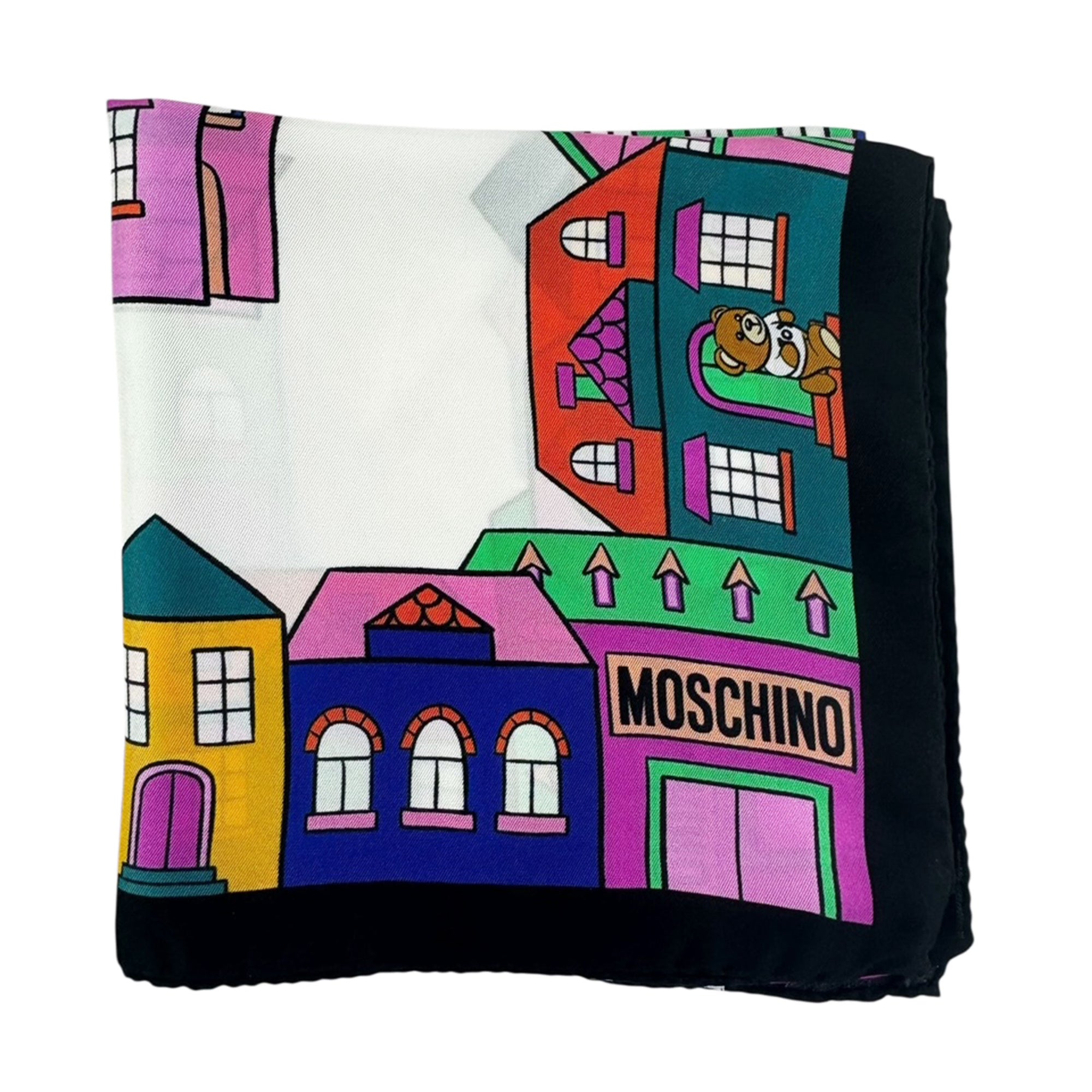 Moschino Scarf Toy Bear House Design - Silk Square 26" Foulard