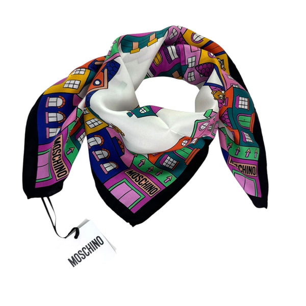 MOSCHINO シルクスカーフ クマデザイン MOSCHINO 100%SILK SCARF TEDDY BEAR 19