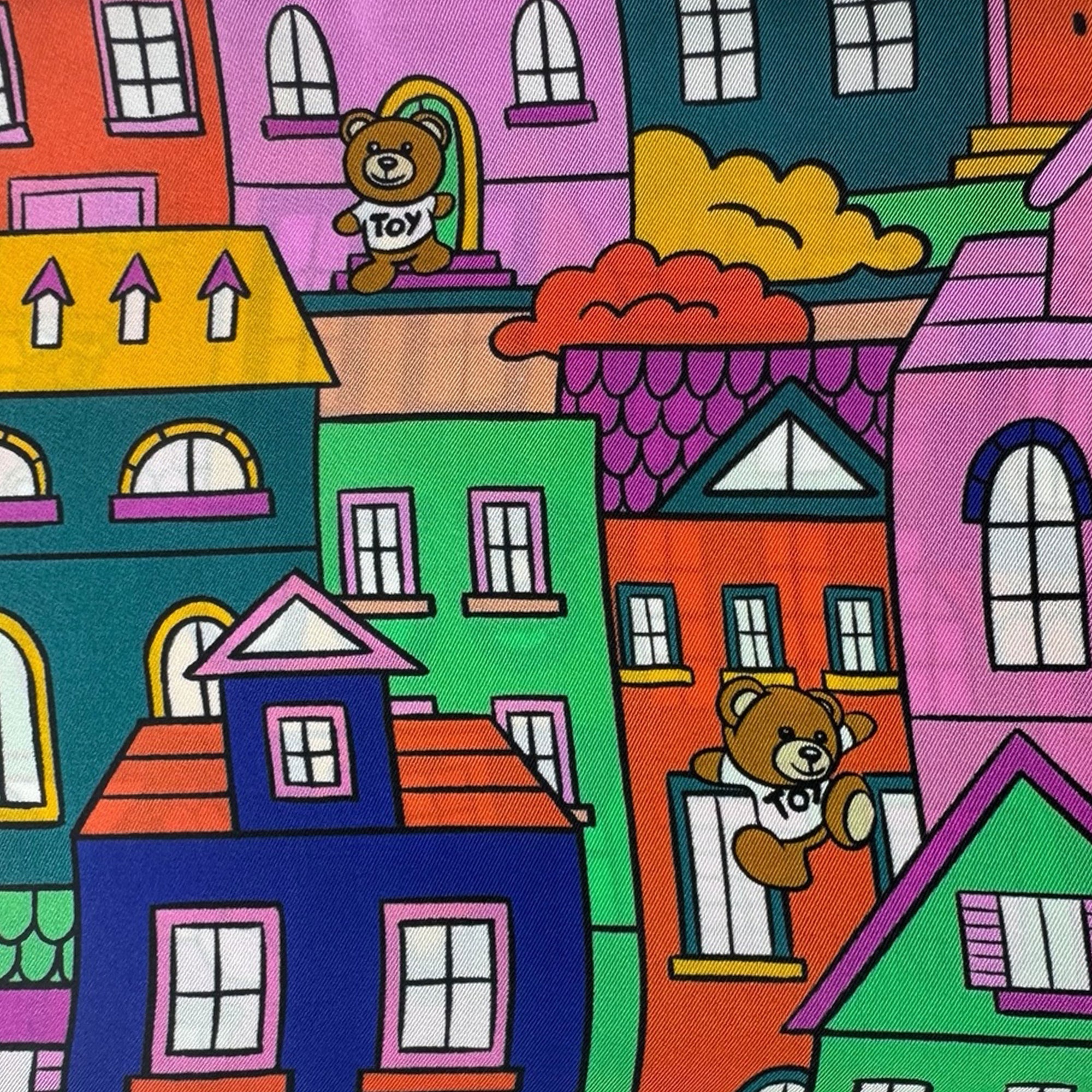 Moschino Scarf Toy Bear House Design - Silk Square 26" Foulard