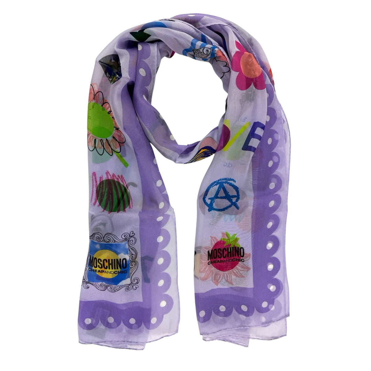 Moschino Scarf Original Lilac Novelty Design - Cheap &amp; Chic