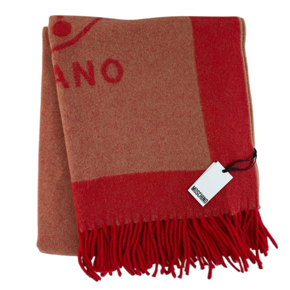 Moschino Scarf Red Beige Design Moschino Milano - Wool Shawl