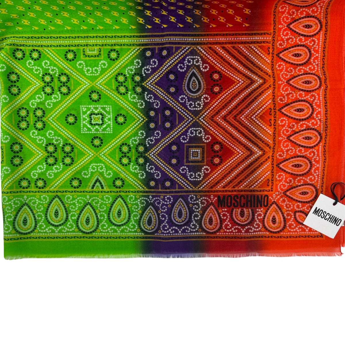 Moschino Scarf Orange Purple Lime Design - Extra Large Cotton Silk Shawl