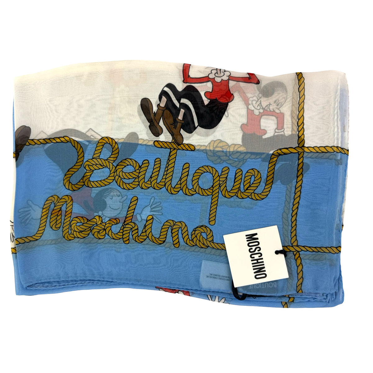 Moschino Scarf White Blue Olive Oyl - Silk Shawl