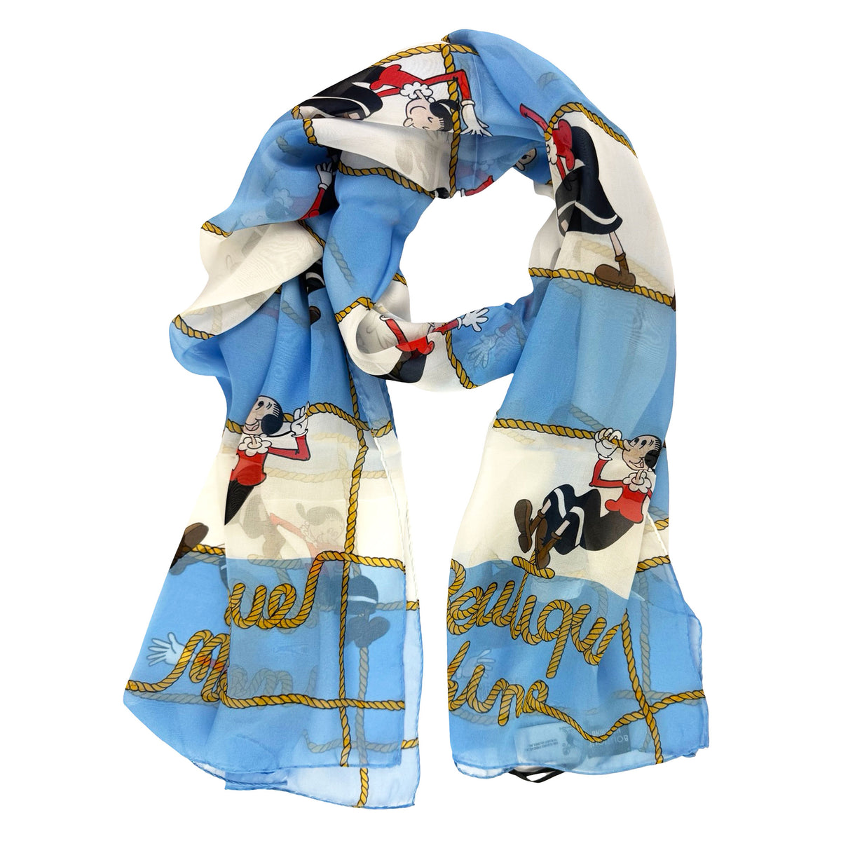Moschino Scarf White Blue Stripes Olive Oyl Novelty - Chiffon Silk Shawl