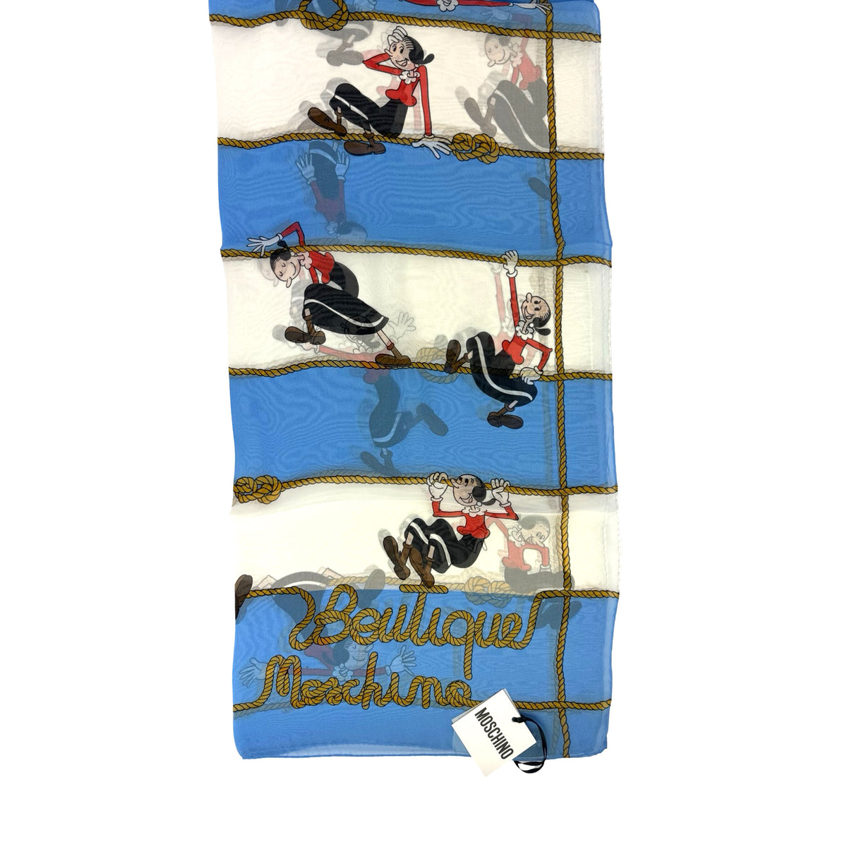 Moschino Scarf White Blue Stripes Olive Oyl Novelty - Chiffon Silk Shawl