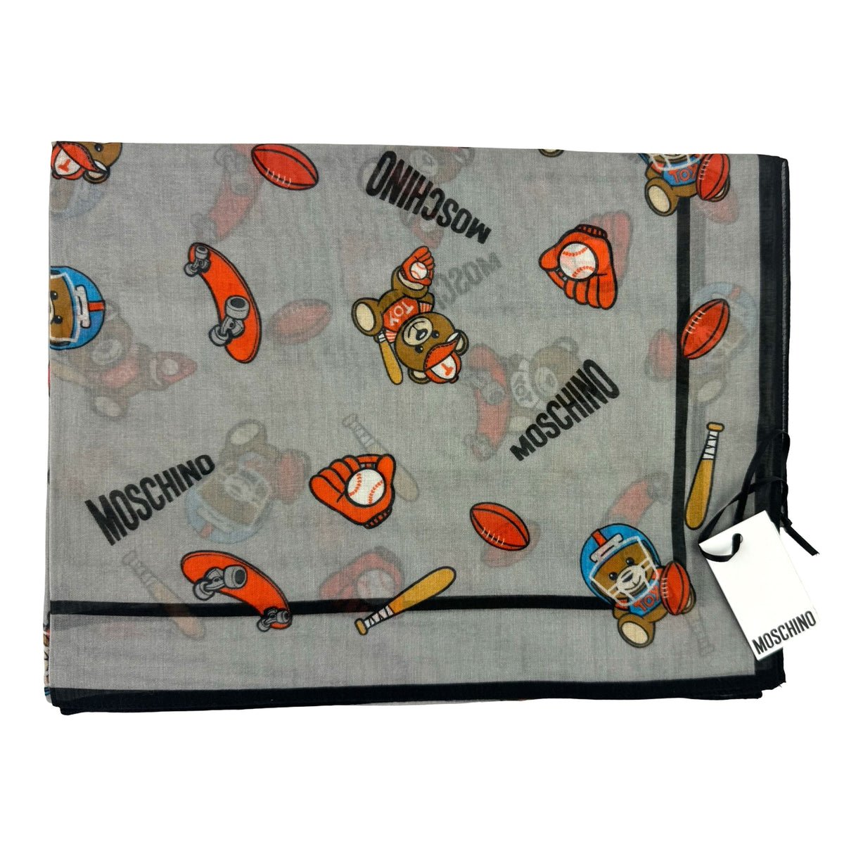 Moschino Scarf Gray Sports Novelty Design - Cotton Shawl