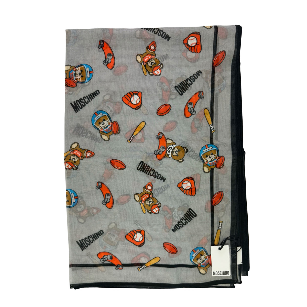 Moschino Scarf Gray Sports Novelty Logo Design - Cotton Shawl
