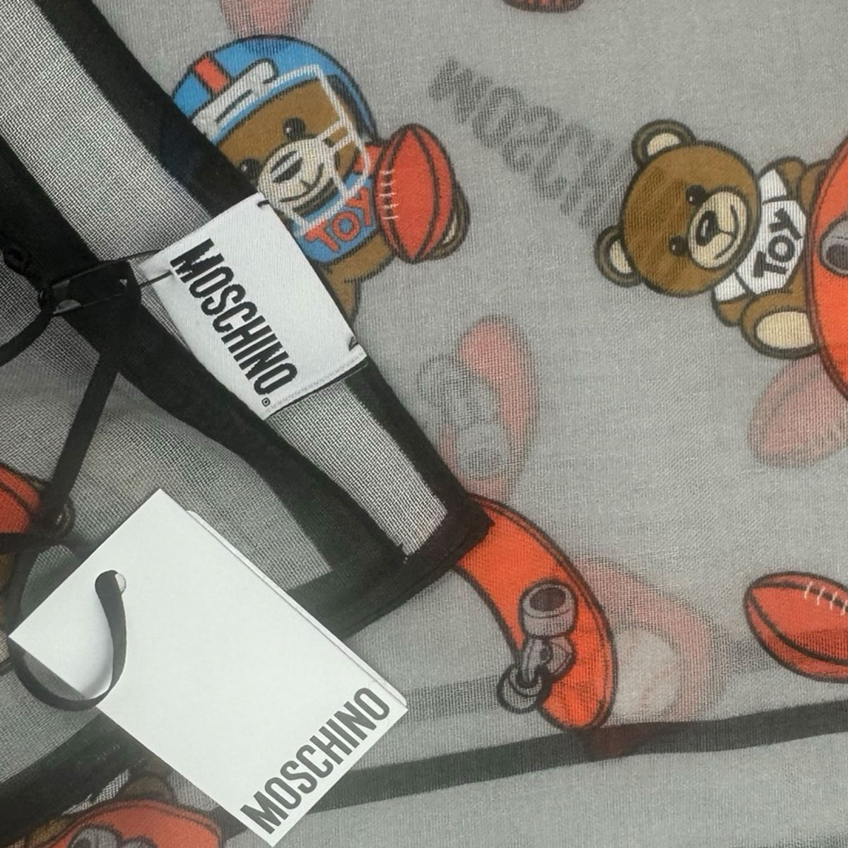 Moschino Scarf Gray Sports Novelty Logo Design - Cotton Shawl