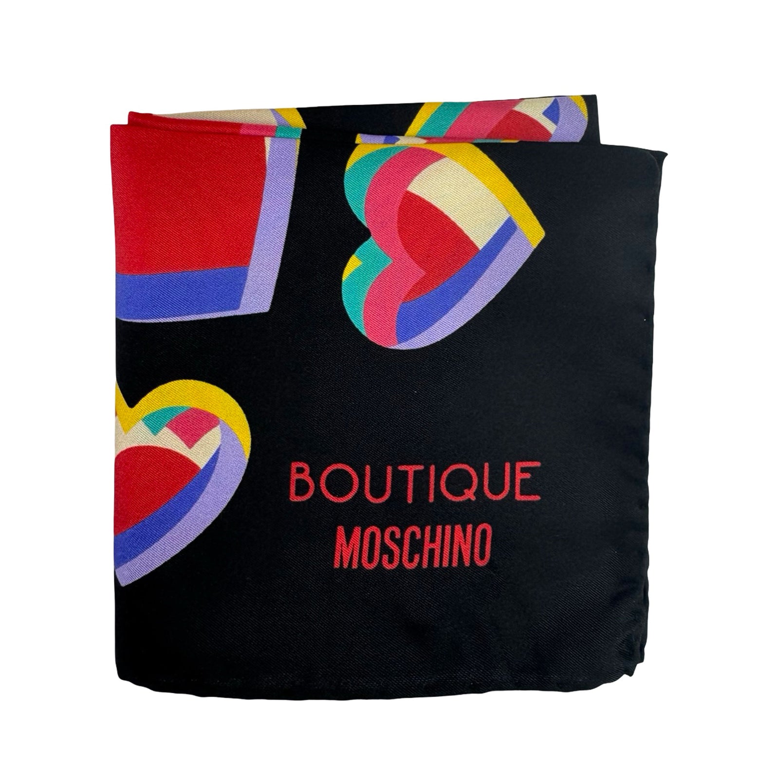Moschino Scarf Black Red Hearts - Moschino Boutique