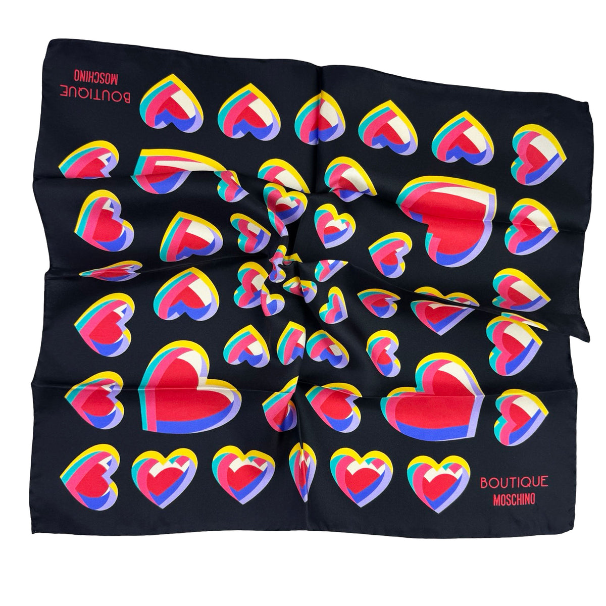 Moschino Small Scarf Black Red Hearts 
