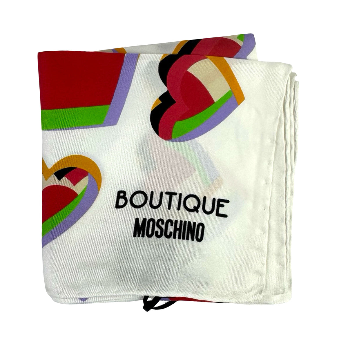 Moschino Small Silk Scarf White Hearts - Moschino Boutique
