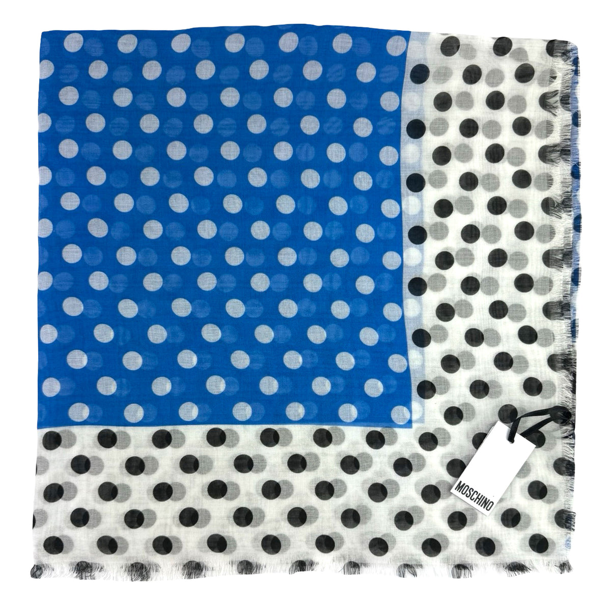 Moschino Scarf Black White Royal Blue Polka Dots - Extra Large Wrap