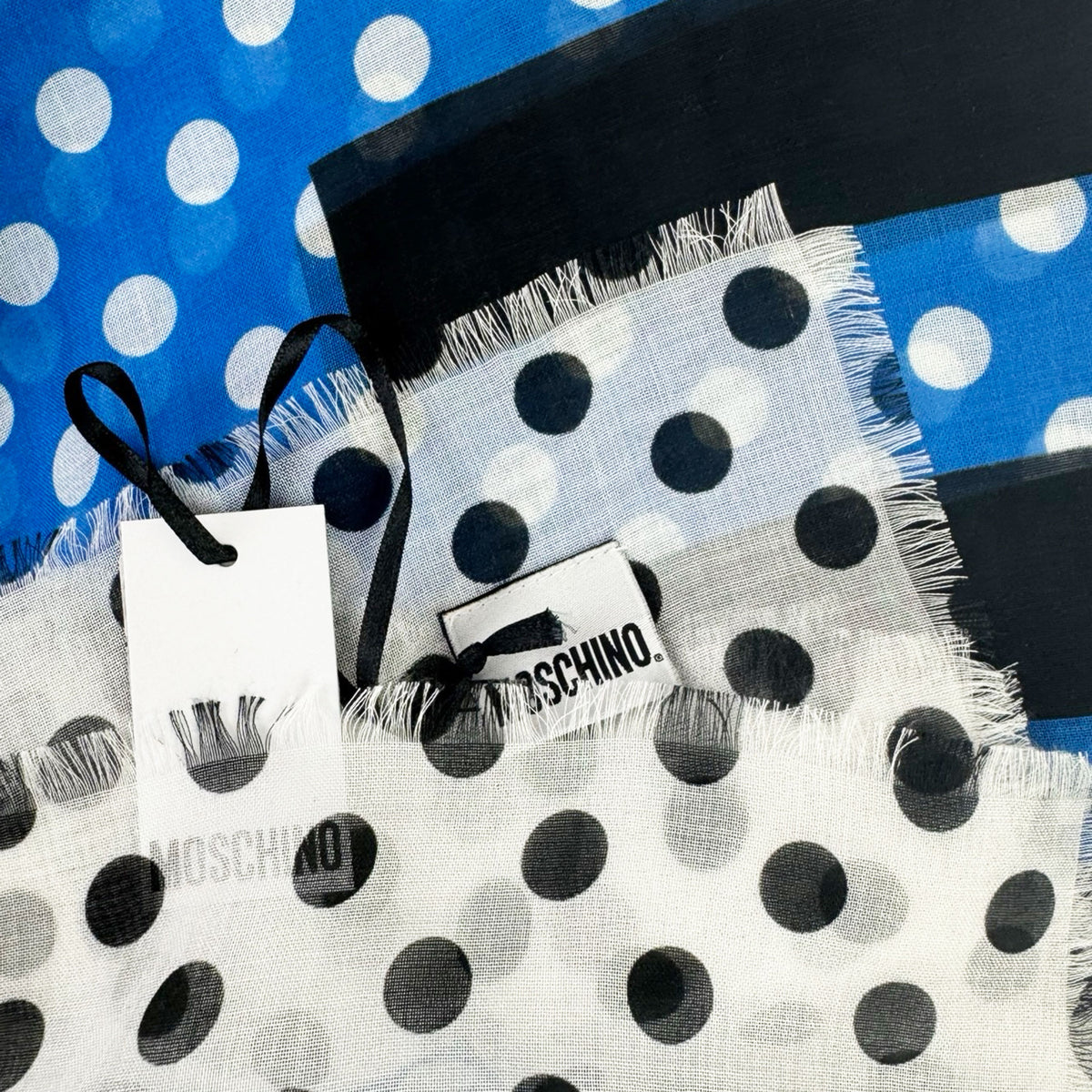 Moschino Scarf Black White Royal Blue Polka Dots