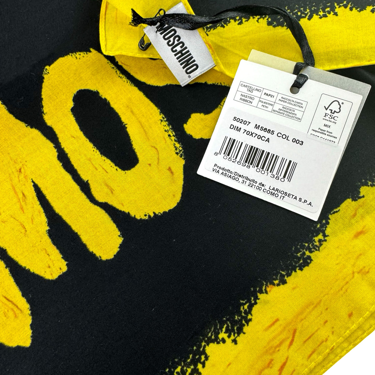 Moschino Cotton Scarf Black Mustard Logo