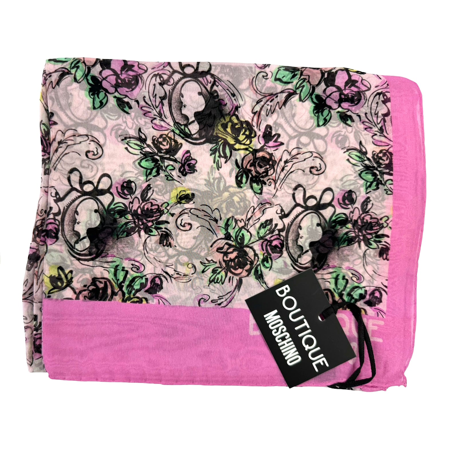 Moschino Scarf Pink Floral & Portrait - Woman Shawl