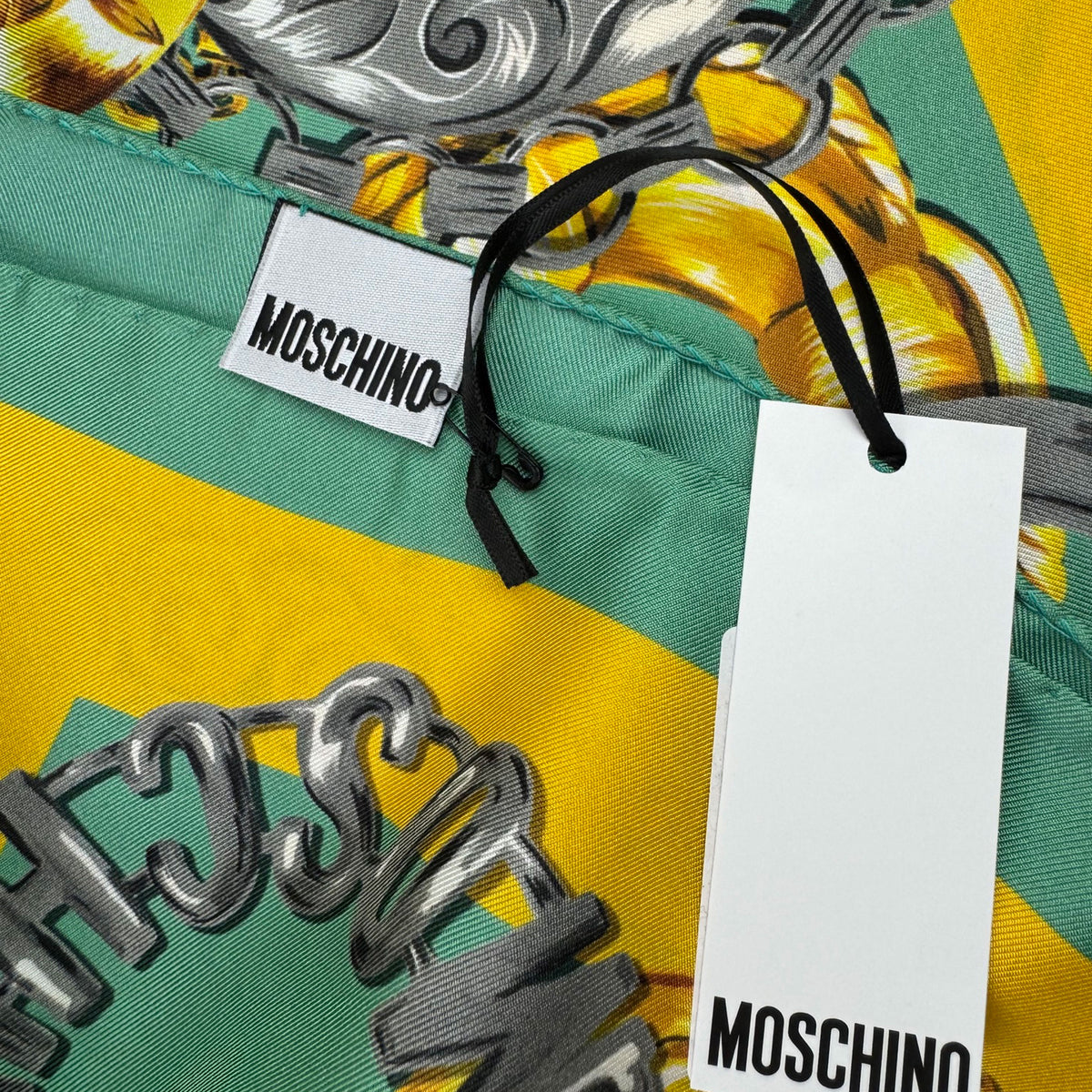 Moschino Scarf Olive Green Gold Design - Silk Square Foulard