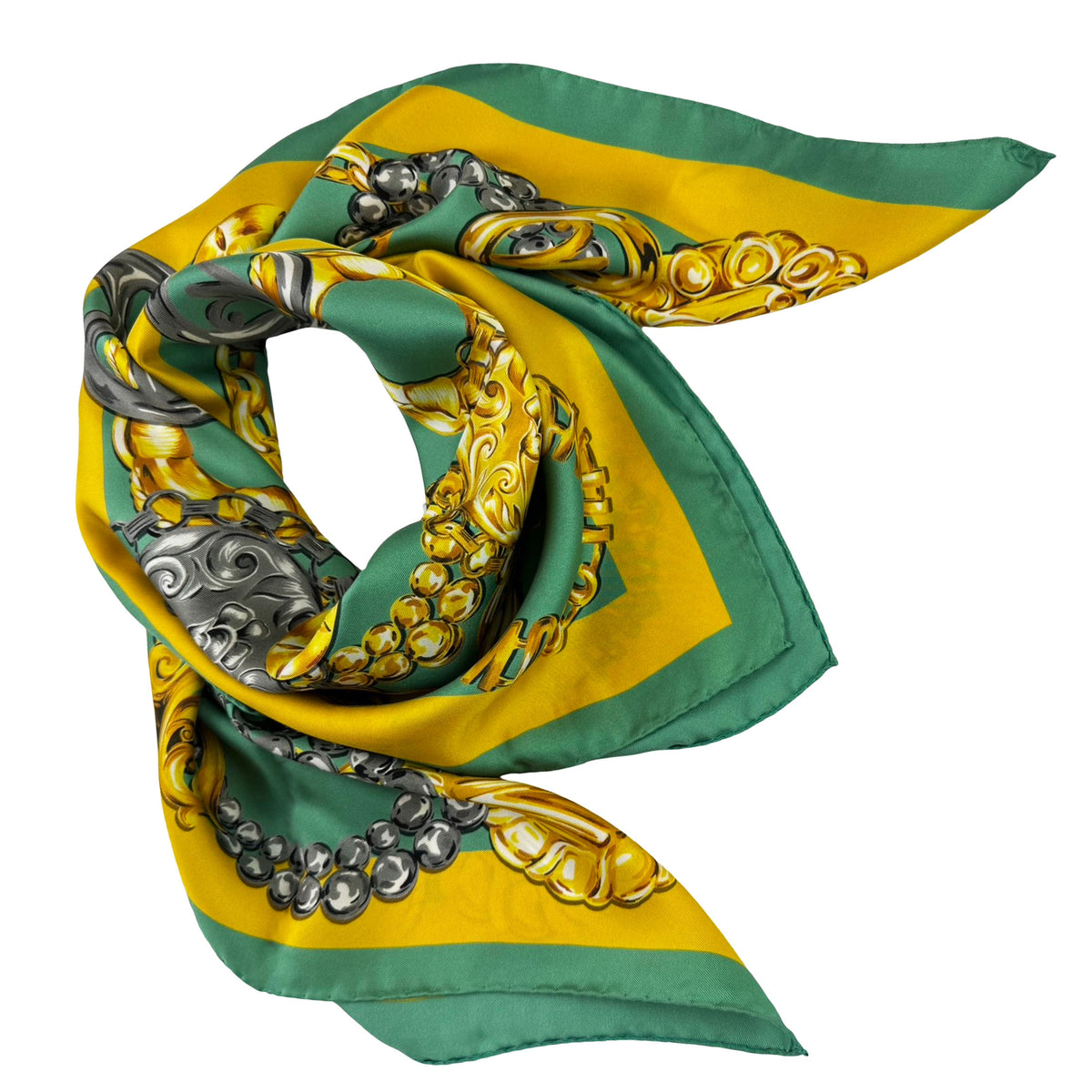 Moschino Scarf Olive Green Gold Design -  Silk Square Foulard