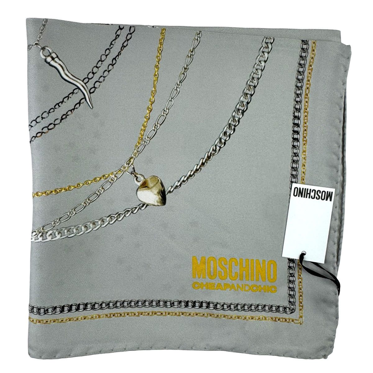Moschino Scarf Gray Necklace &amp; Pearls Design - Silk Square Foulard