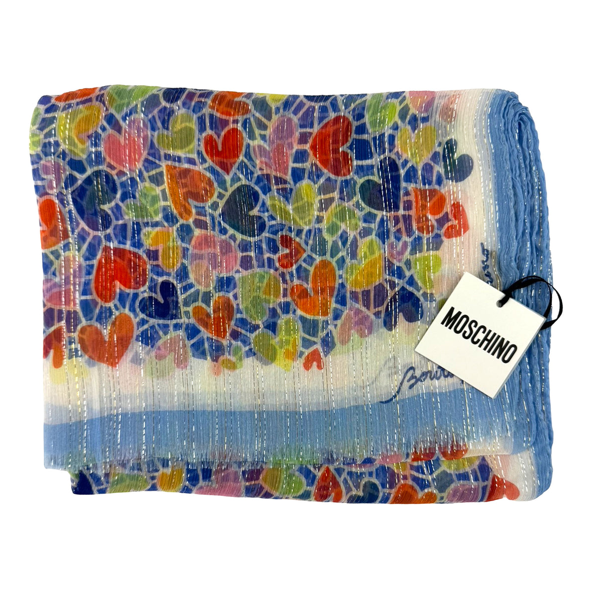 Moschino Scarf Heart &amp; Glitter - Light Weight Silk Shawl