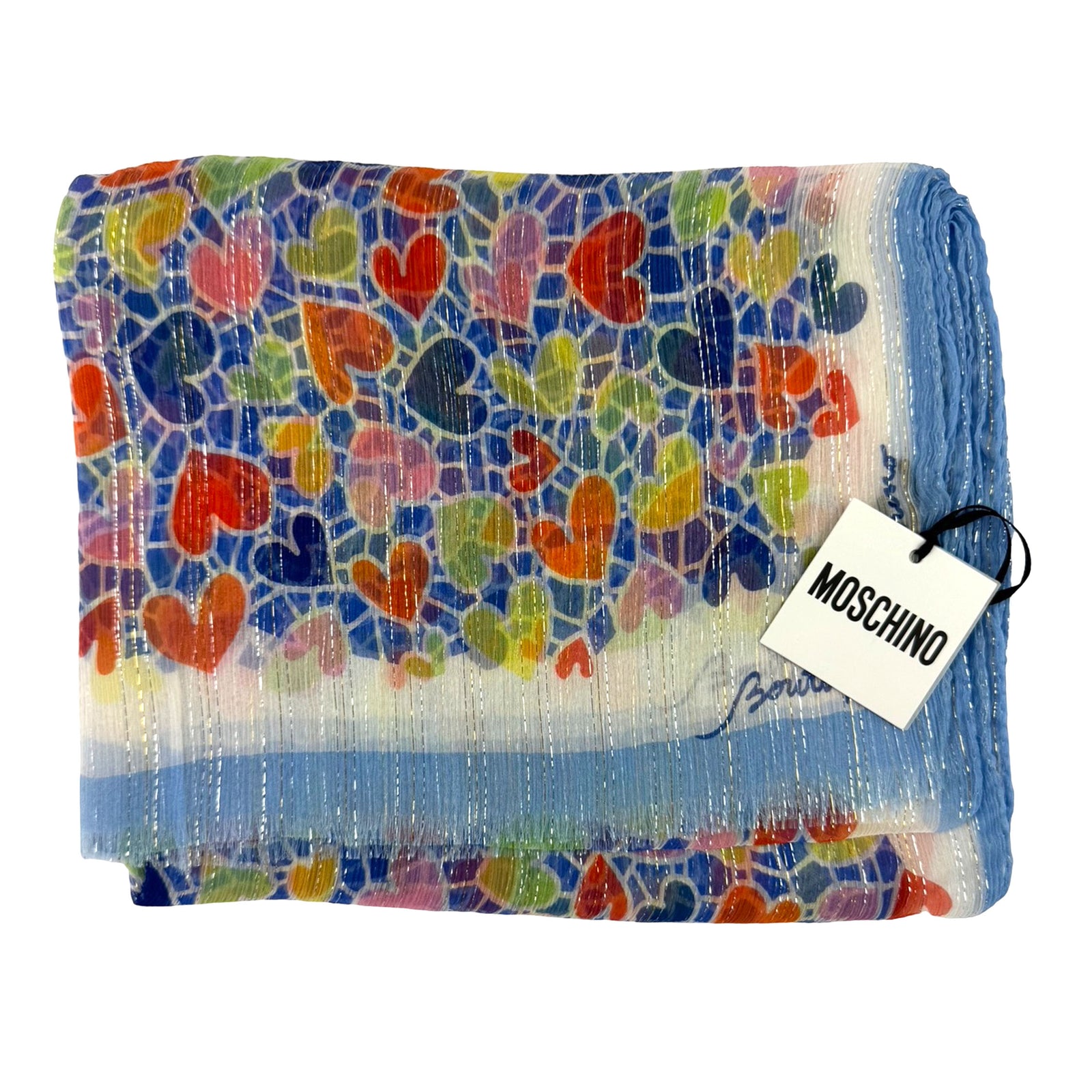 Moschino Scarf Heart & Glitter - Light Weight Silk Shawl