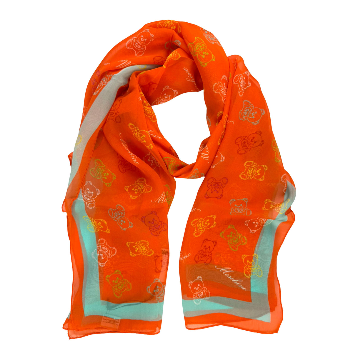 Moschino Scarf Orange Sky Blue Toy Bear - Chiffon Silk Woman Shawl