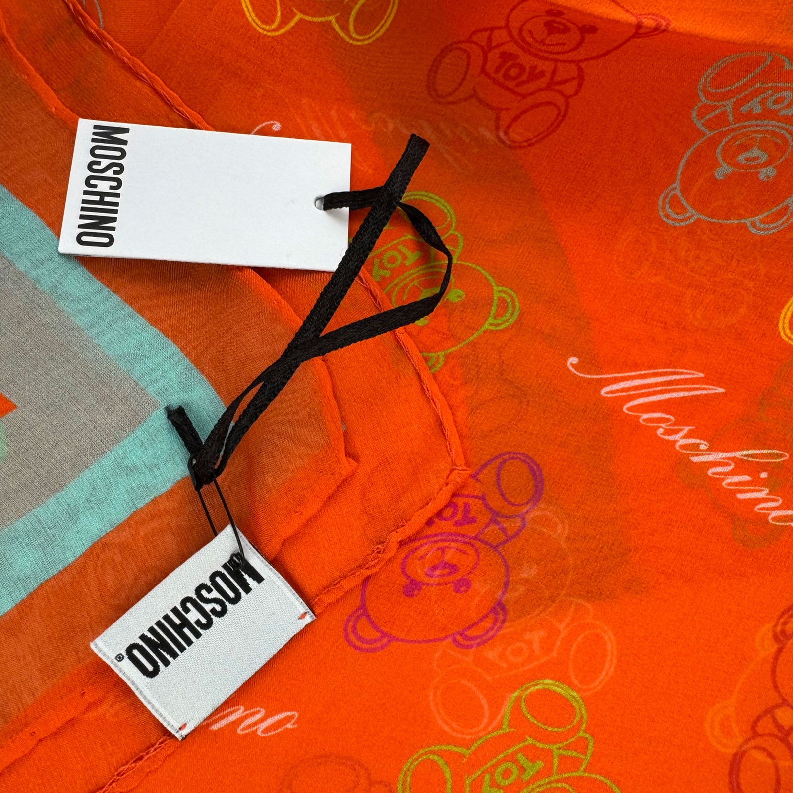 Moschino Scarf Orange Sky blue Toy Bear - Chiffon silk Woman Shawl