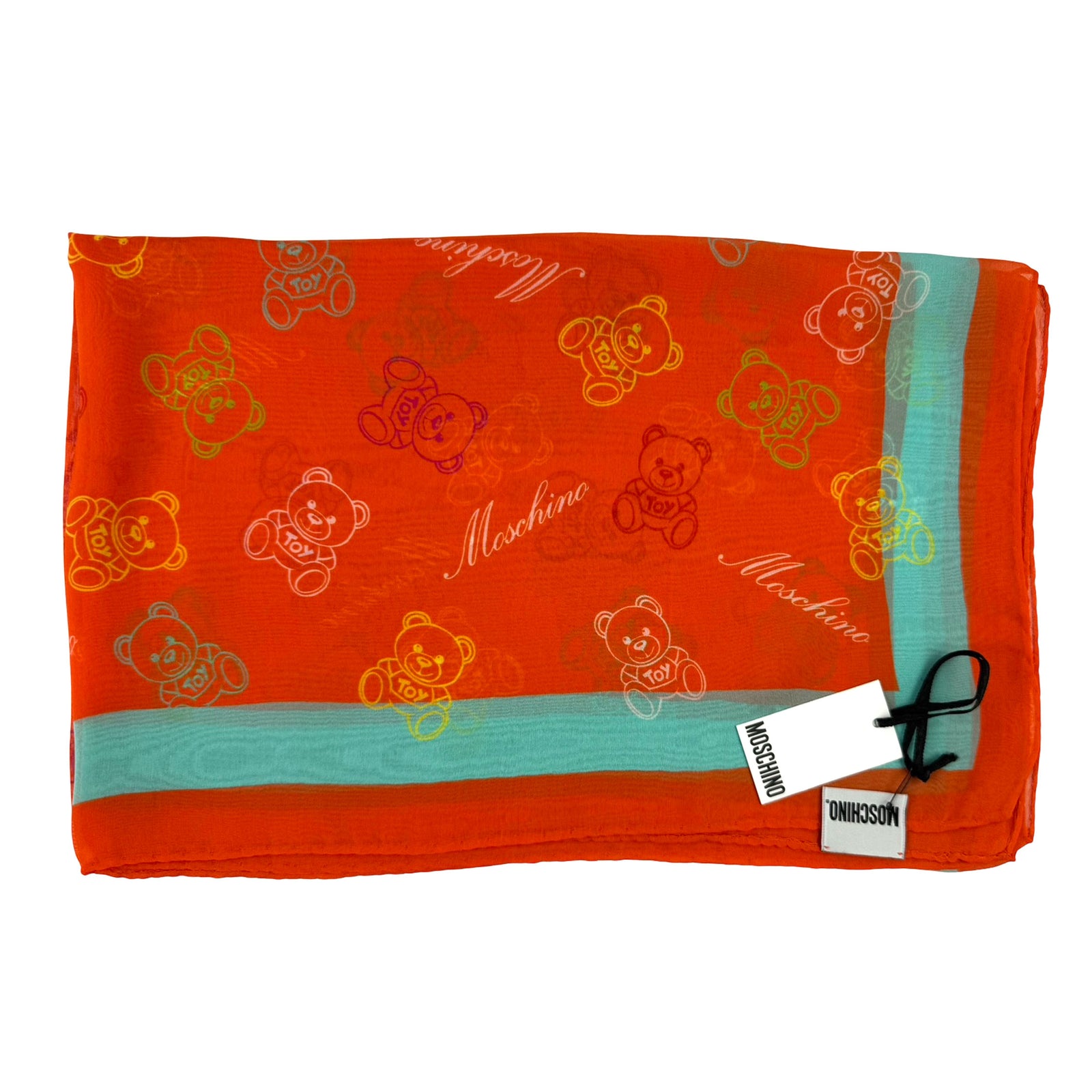 Moschino Scarf Orange Sky blue Toy Bear - Chiffon silk Woman Shawl