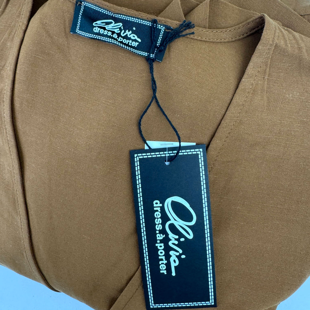 Olivia Kaftan Kaftan Dress Tabacco Brown S - Linen - Women Beachwear Hand Made In Italy SALE