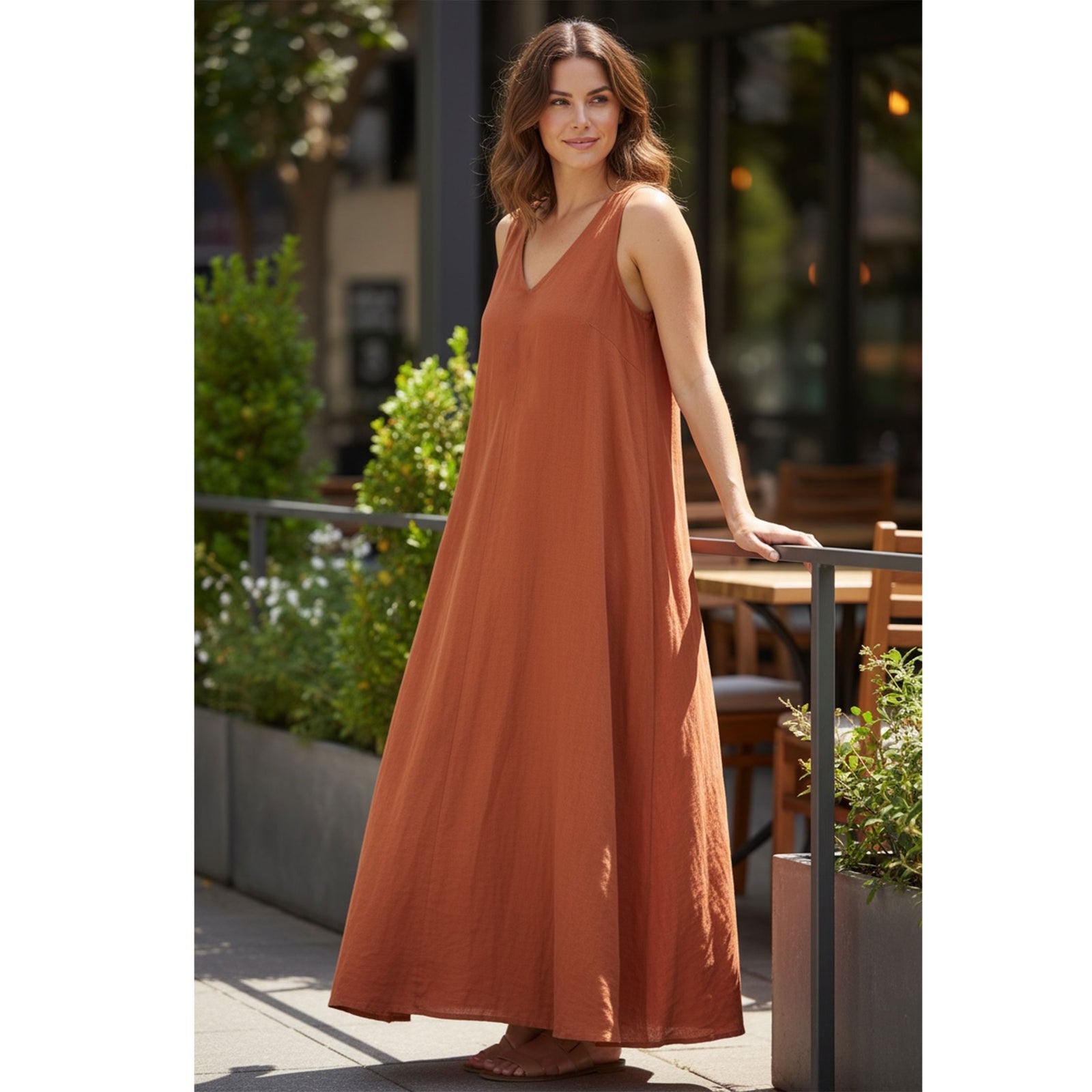 Olivia Olivia Cover-Up Brown Sleeveless Kaftan - Women Beachwear 