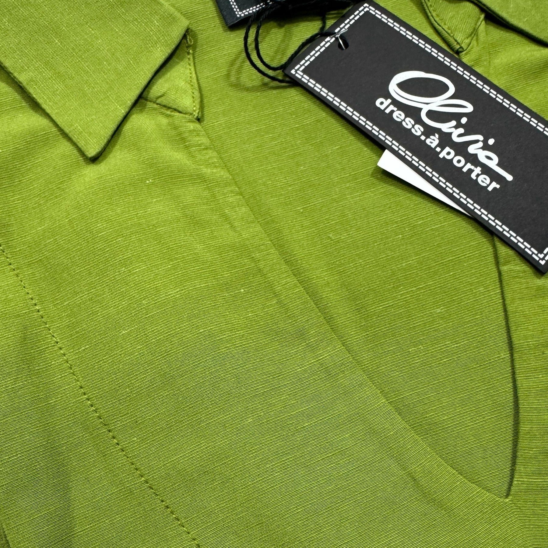 Olivia Short Kaftan Olive Linen Viscose - Women Beachwear Hand Made In Italy