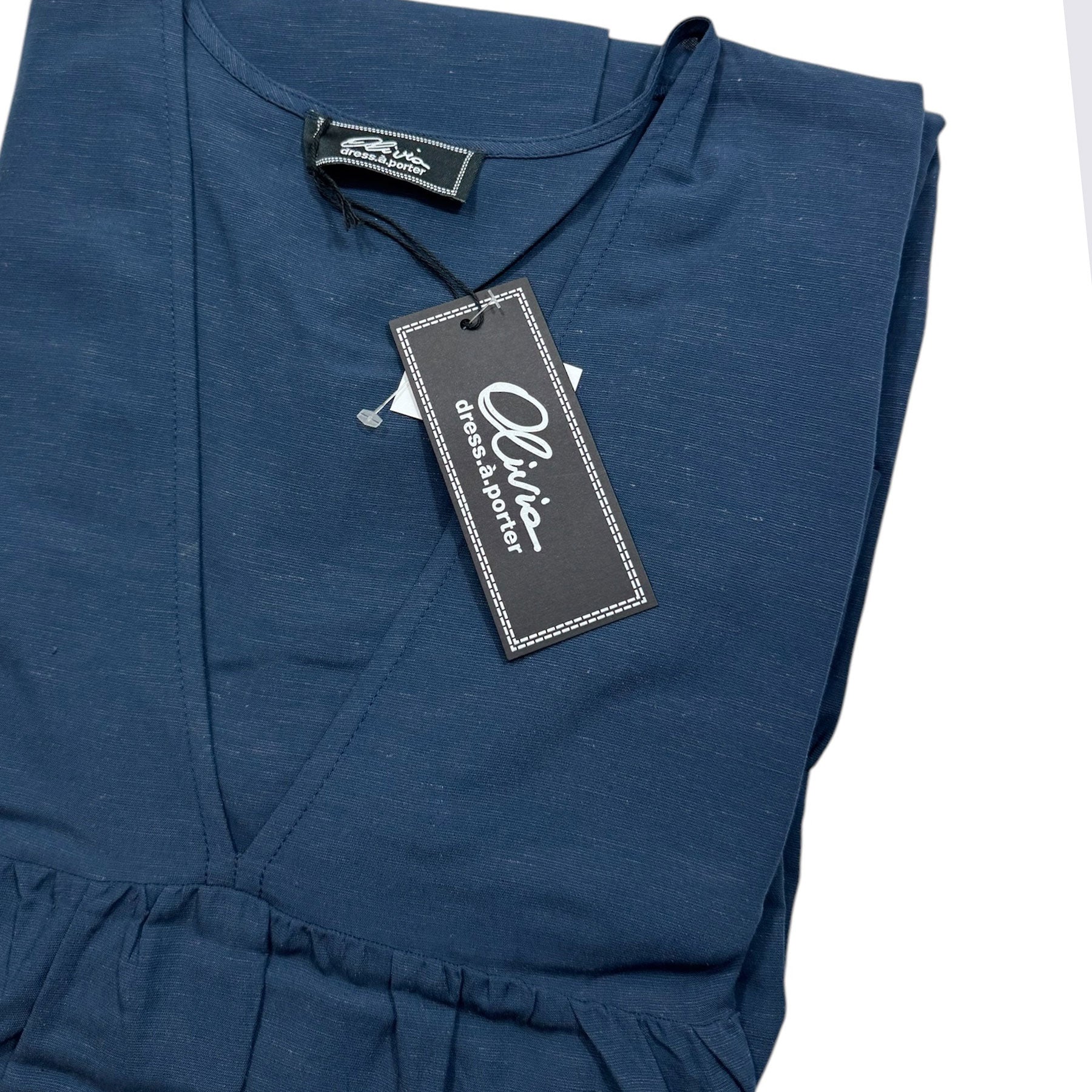 Olivia Long Dress Navy Blue Linen Blend M - Hand Made In Italy REDUCED - SALE Olivia Long Dress Navy Blue Linen Blend M - Hand Made In Italy REDUCED - SALE