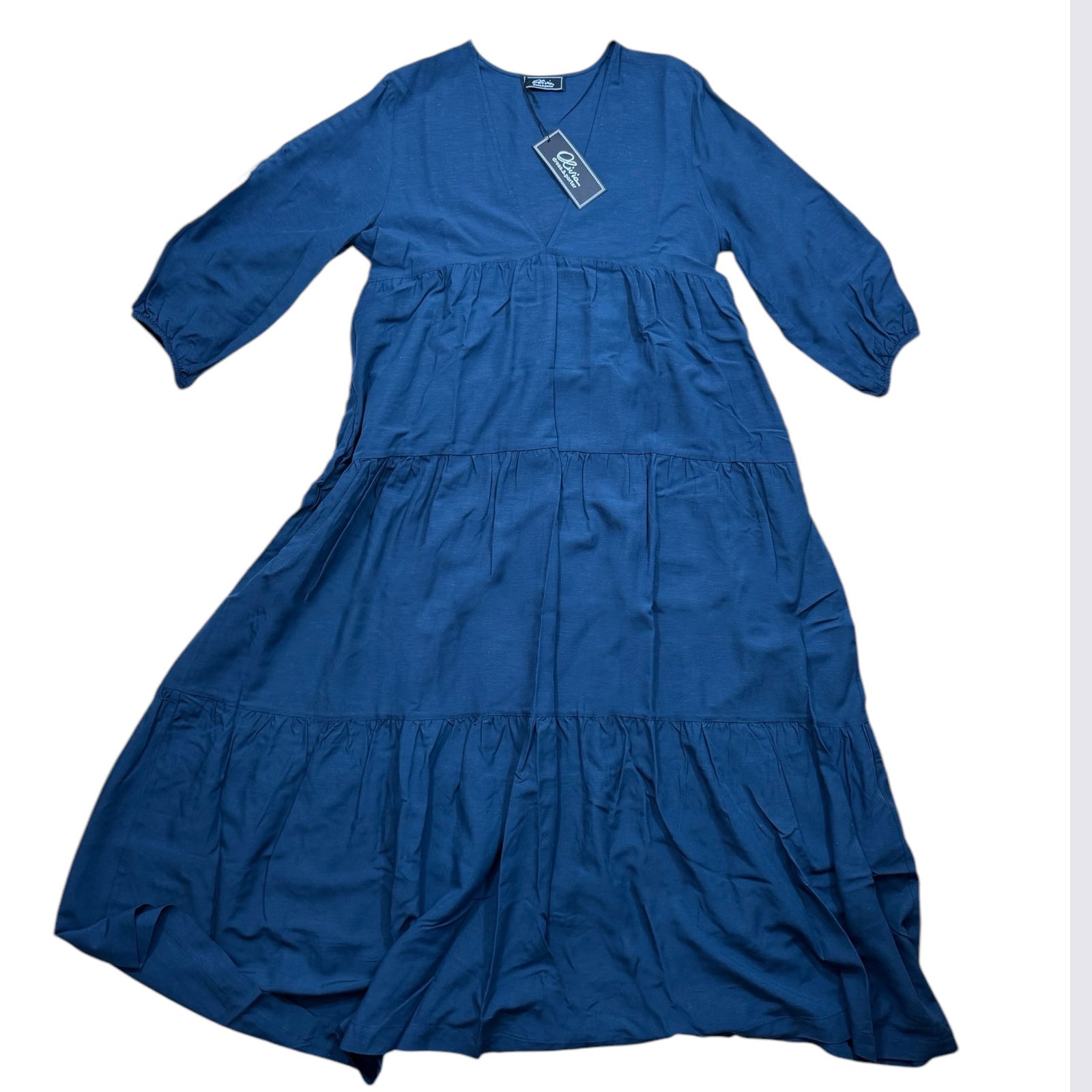 Olivia Long Dress Navy Blue Linen Viscose 