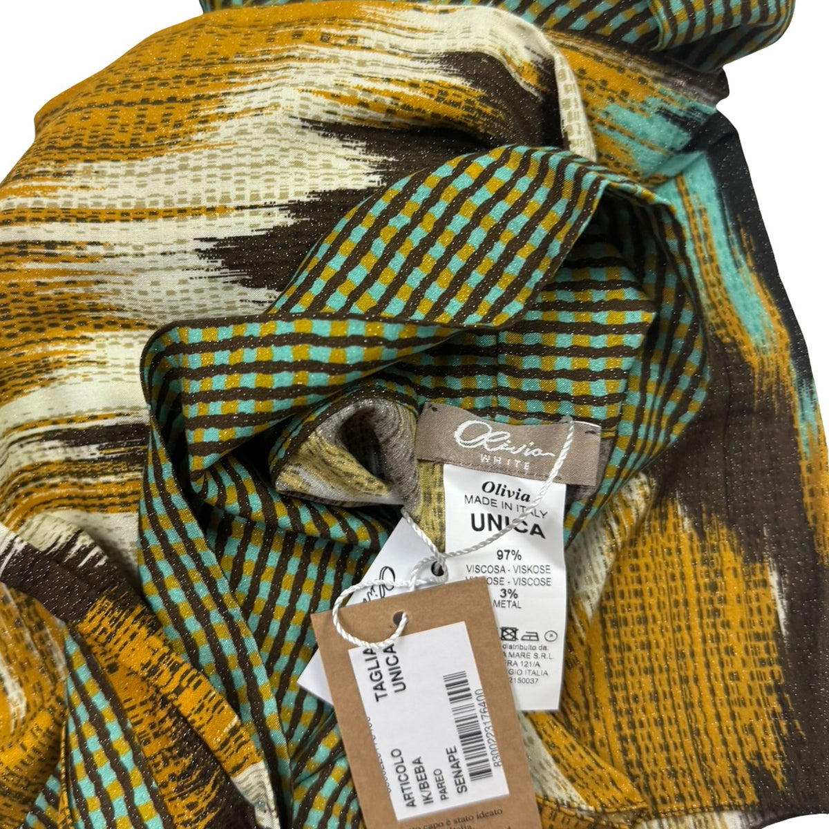 Olivia Kaftan Pareo Olive Brown Sky Blue Women Beachwear - Hand Made In Italy SALE
