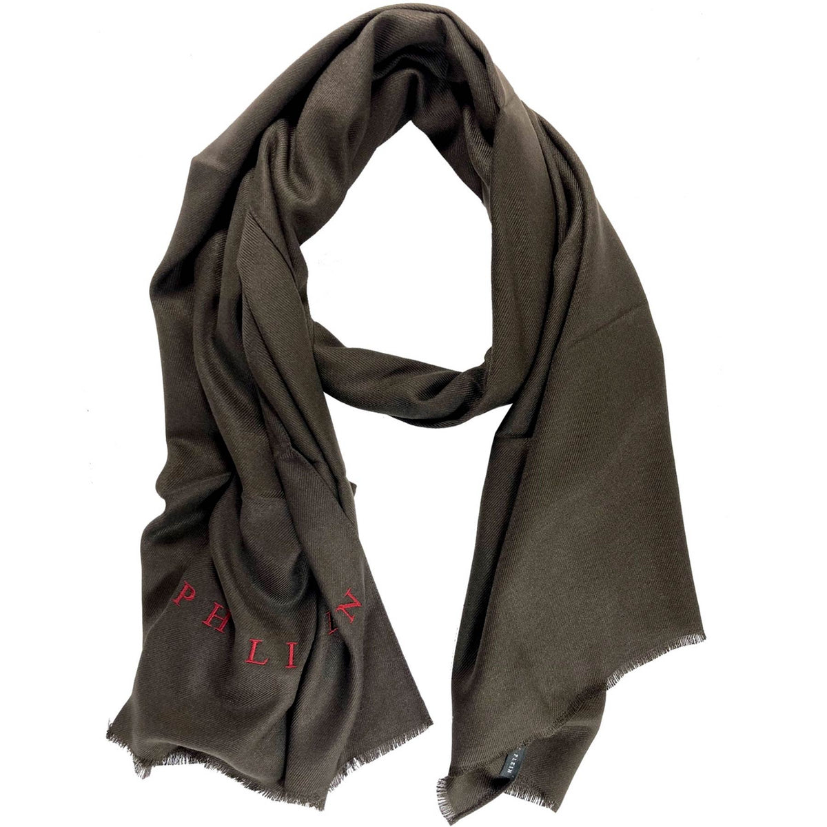Philipp Plein Scarf Dark Brown Logo Designer Shawl
