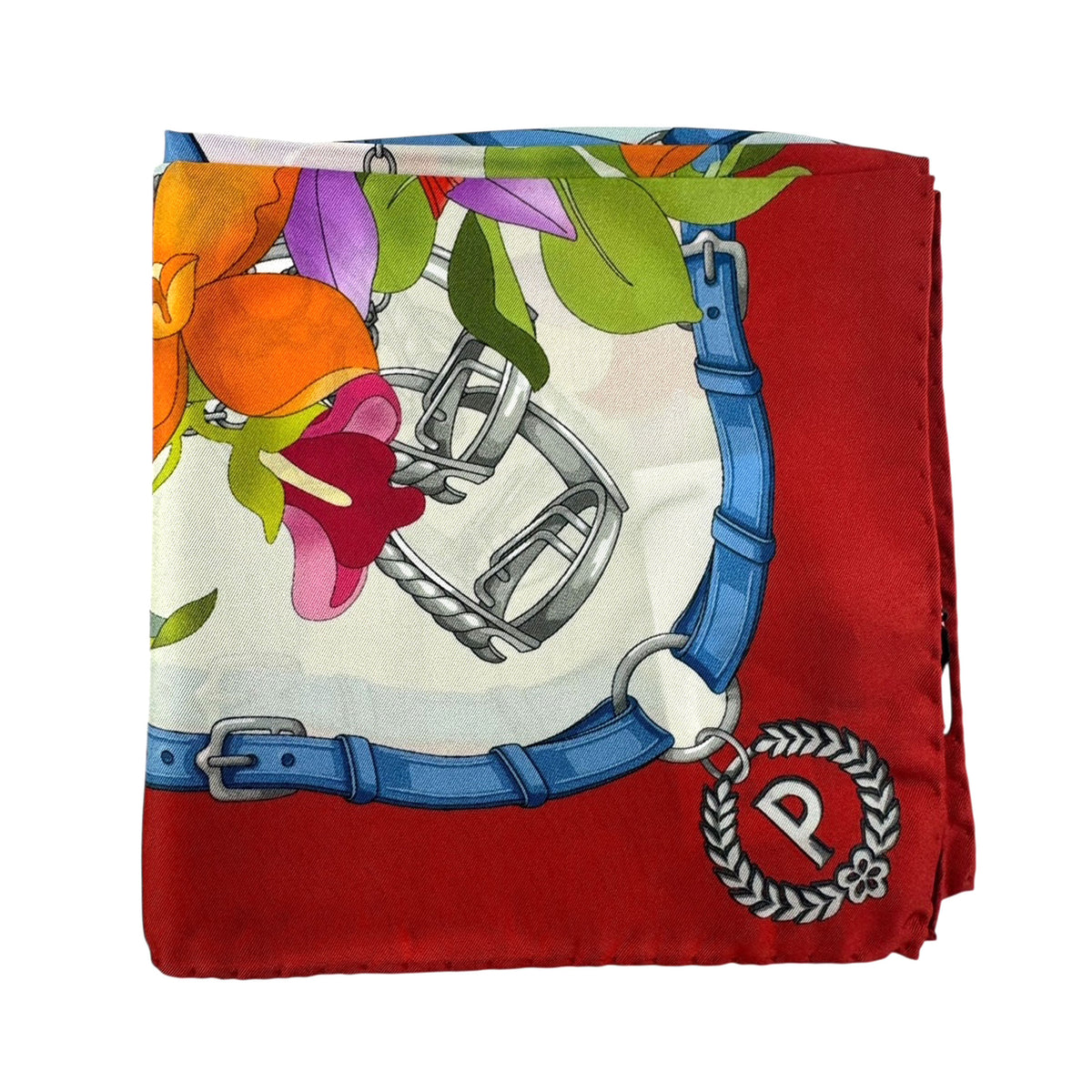 Scarf Red Equestrian &amp; Floral Design 