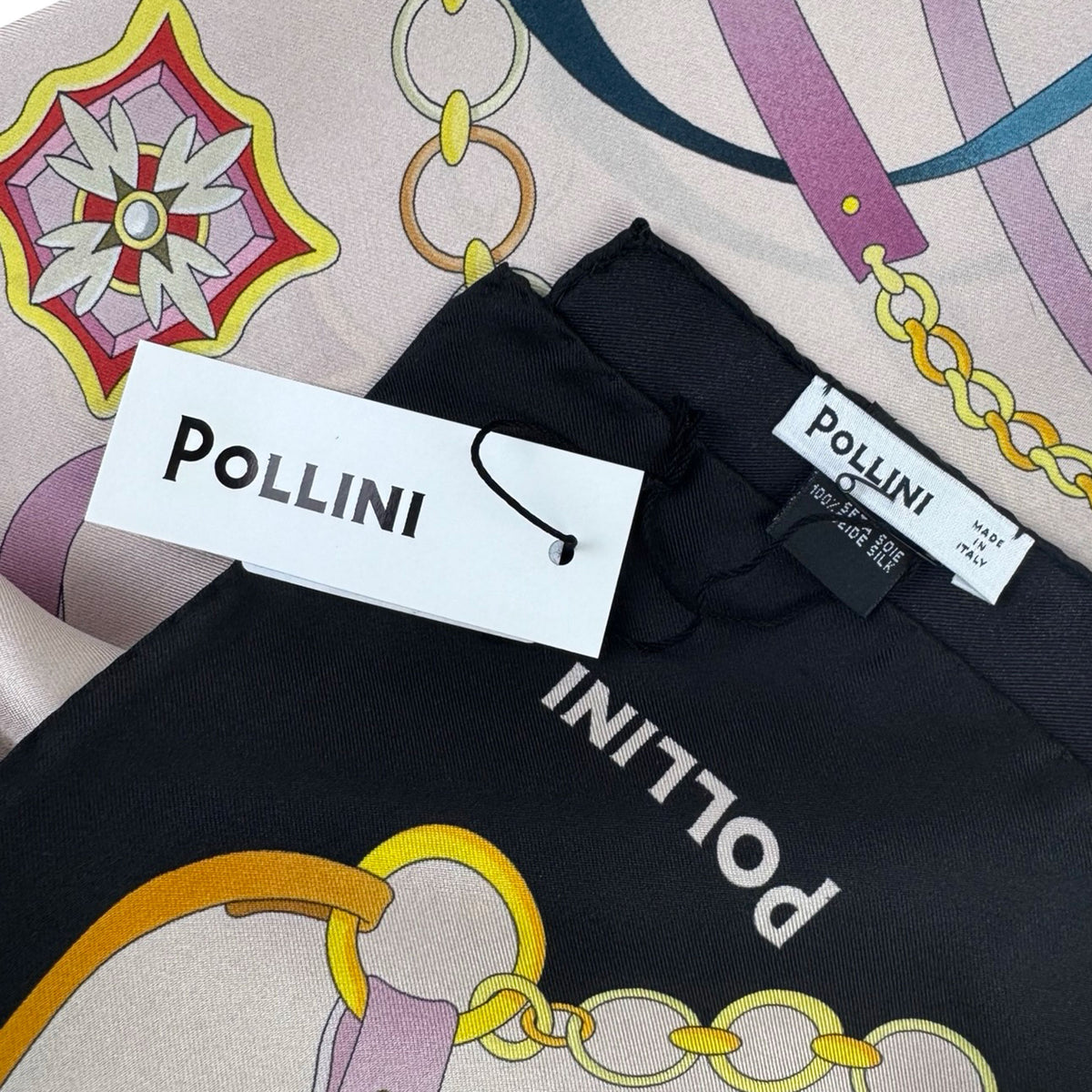 Pollini Silk Scarf Pink Lavender Belts Design - Large Square 36" Foulard